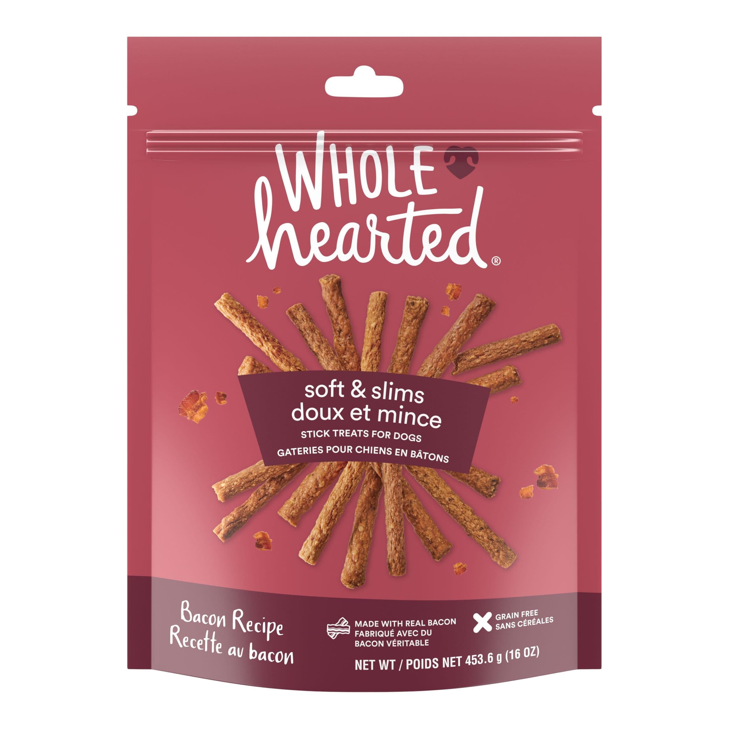 WholeHearted Grain Free Bacon Soft Stick Treats, 453-g