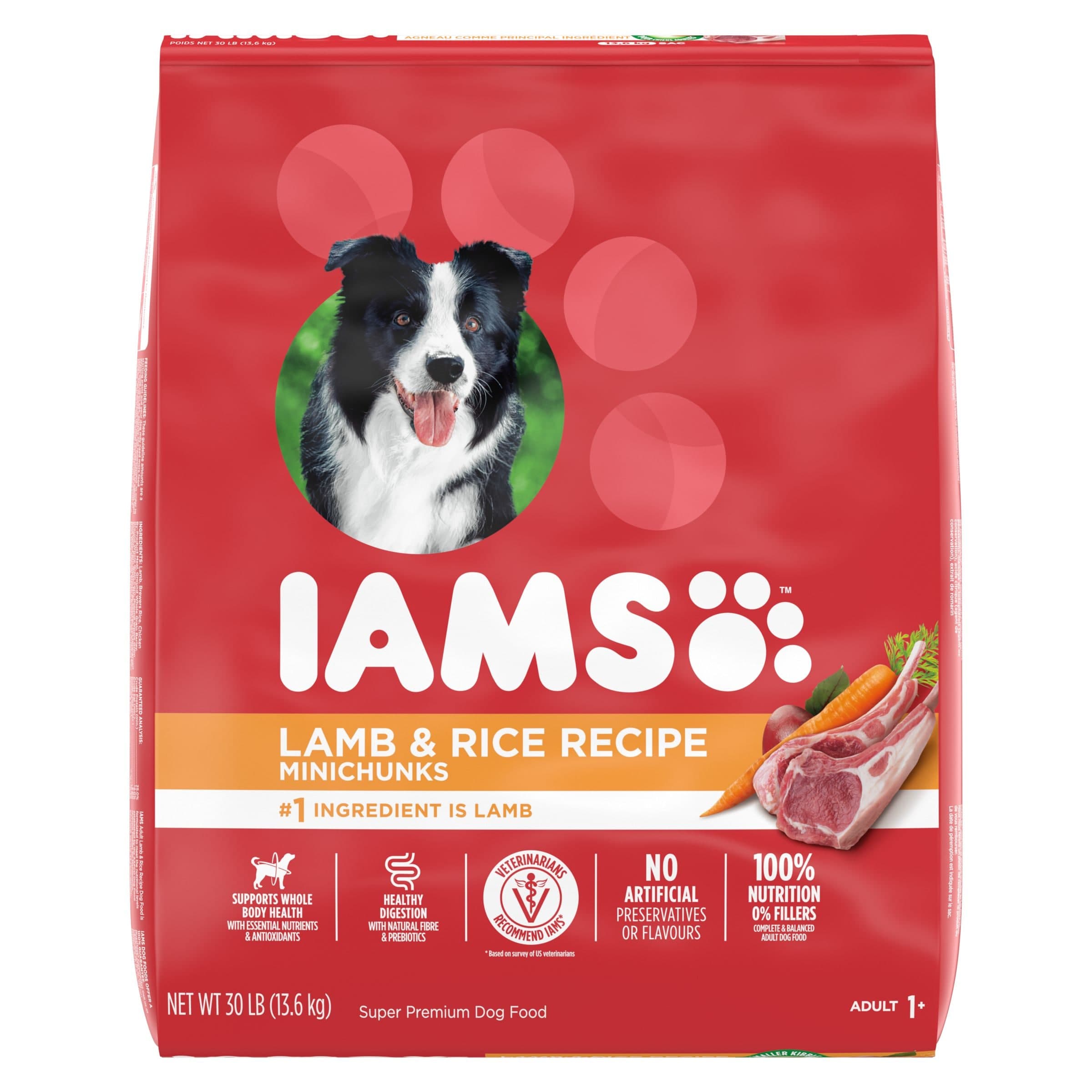 IAMS Adult Dog Food, Lamb & Rice Minichunks Recipe, 13.6-kg