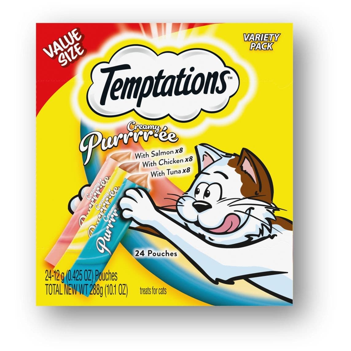 Temptations Creamy Puree Lickable Cat Treats, Variety-Pack, 24-pk