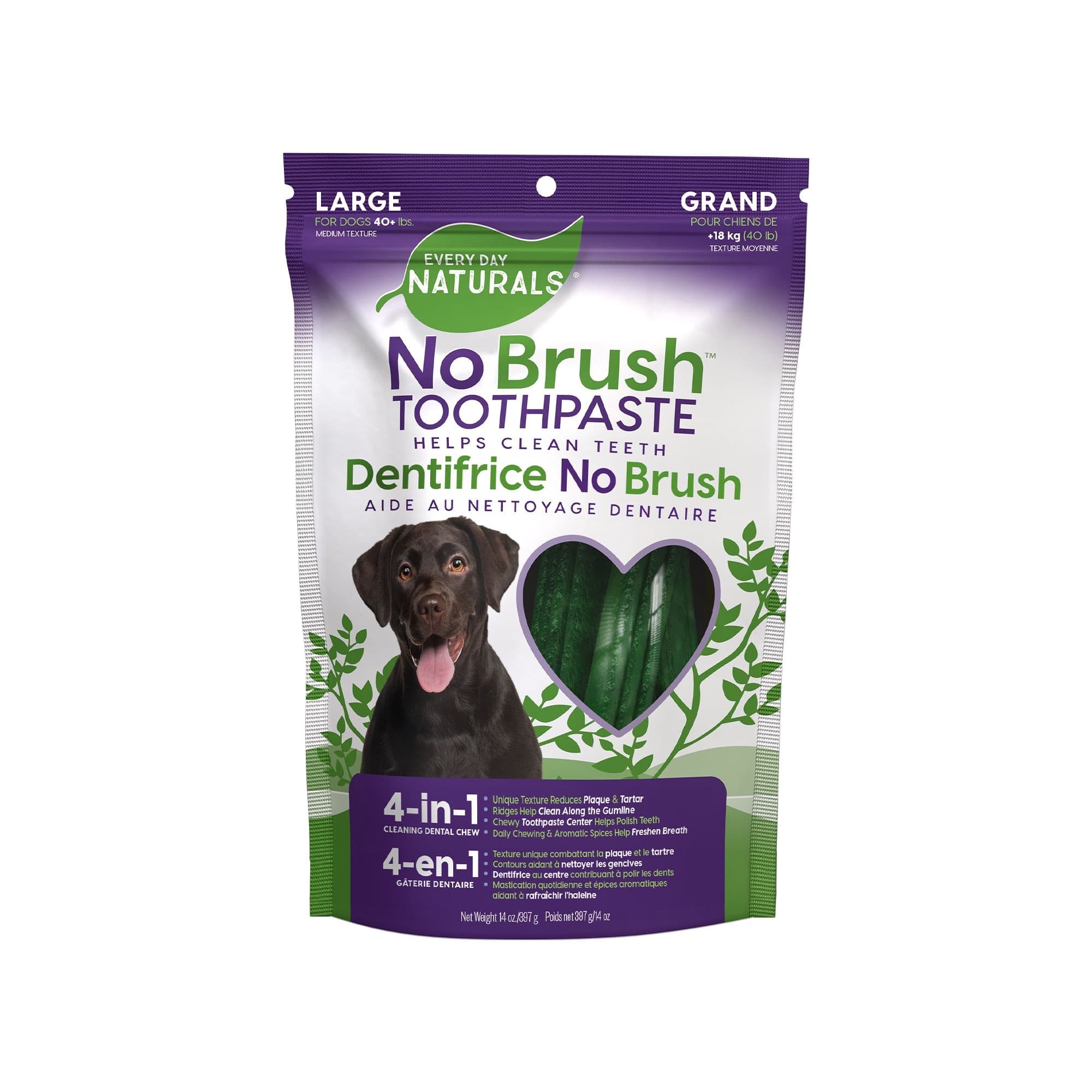 Everyday Naturals 4-in-1 No Brush or Toothpaste Dog Dental Chew, For Large Dogs Over 40-lbs, 340-g