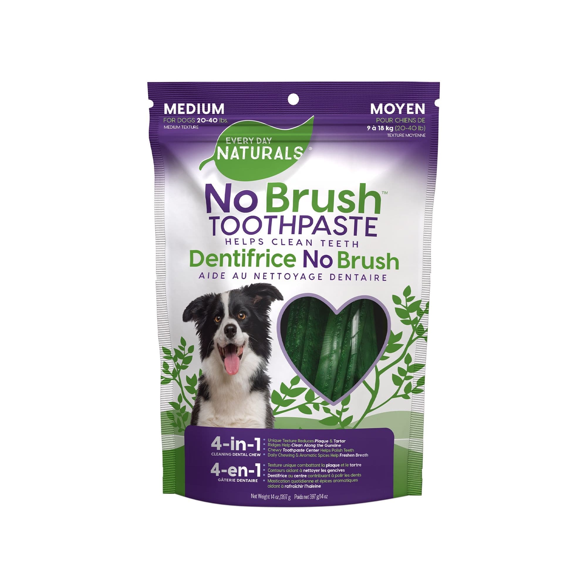 Everyday Naturals No Brush or Toothpaste Dog Dental Chew, For Medium Dogs 20-lbs to 40-lbs, 340-g