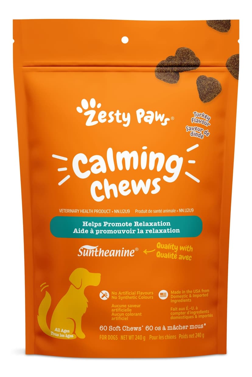 Zesty Paws Calming Chews Turkey Flavour Soft Chew Dog Supplement with Suntheanine®, 60-pk
