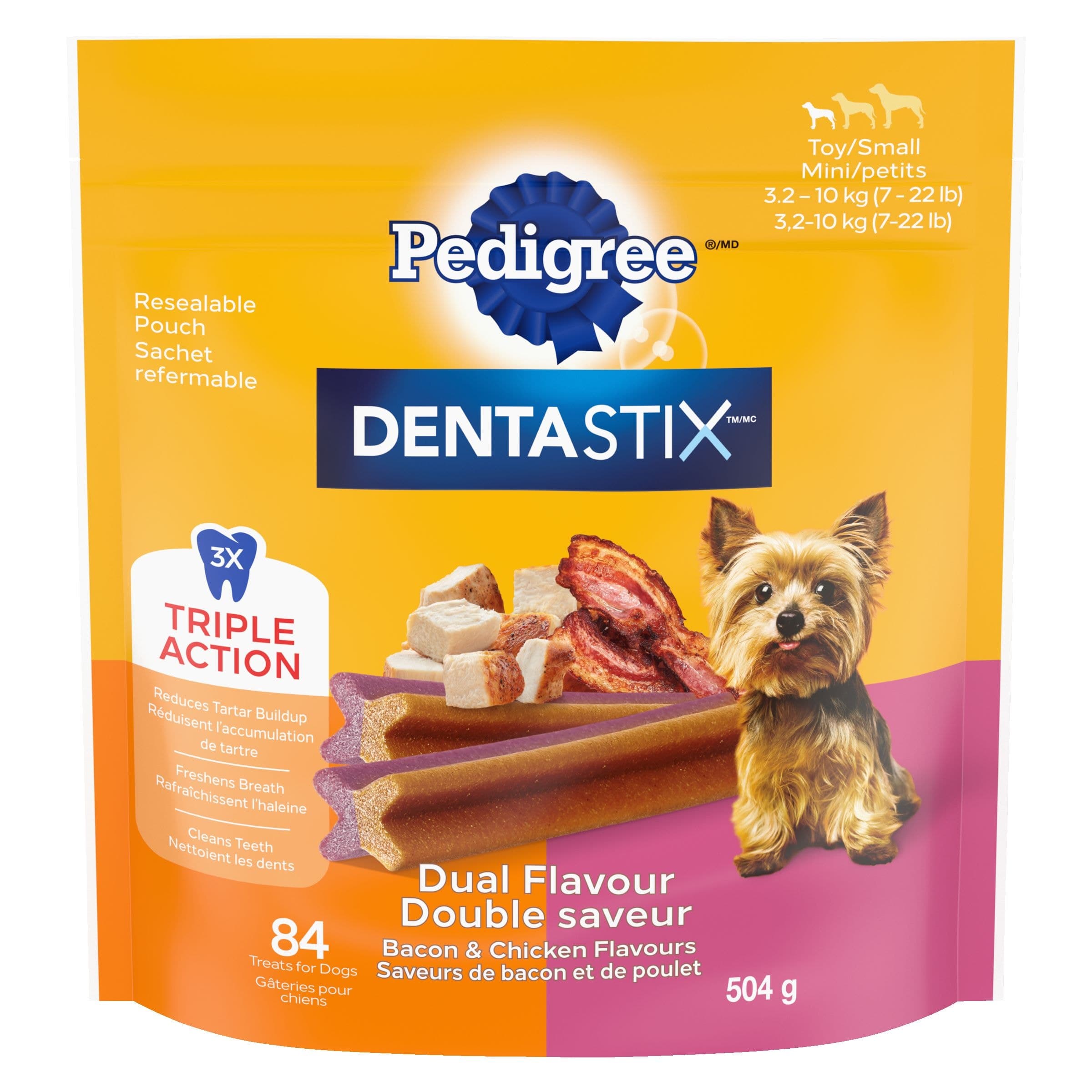 Pedigree Dentastix™ Mini Dual Flavour Bacon and Chicken Oral Care Dog Treats for Mini Breeds, 504-g, 84-pk