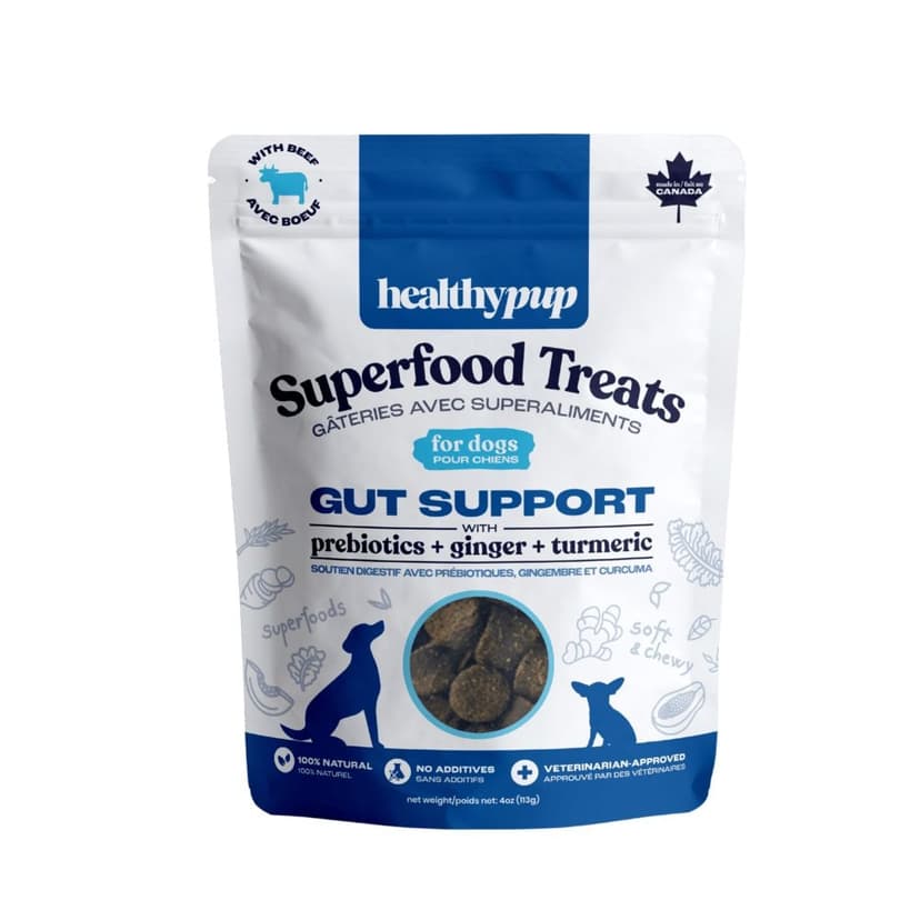 Healthypup Superfood Gut Support Dog Treat with Prebiotics, Ginger & Turmeric, 113-g