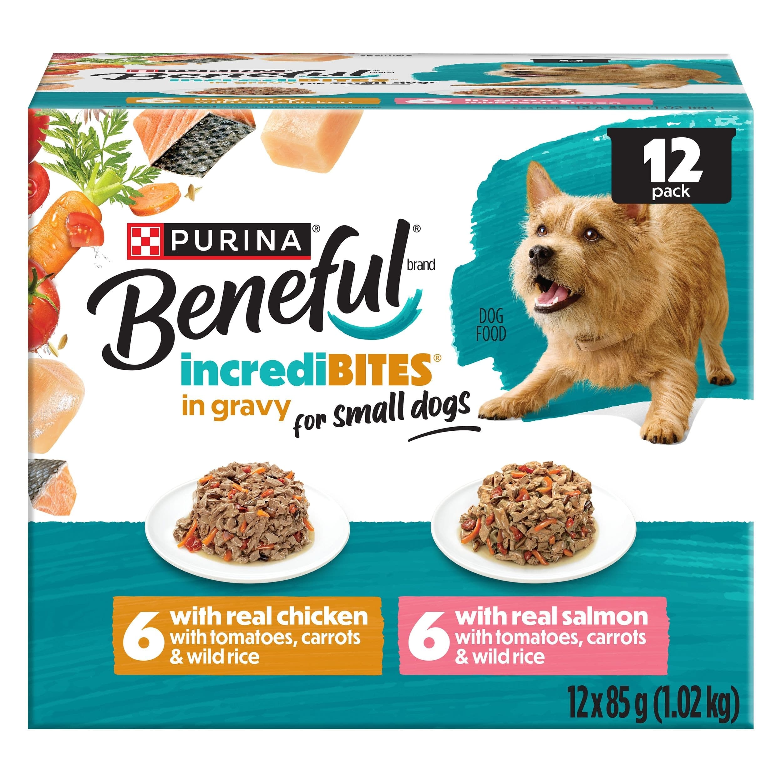 Beneful® IncrediBites® in Gravy Chicken & Salmon Adult Wet Dog Food Variety Pack for Small Dogs, 1.02-kg, 12-pk