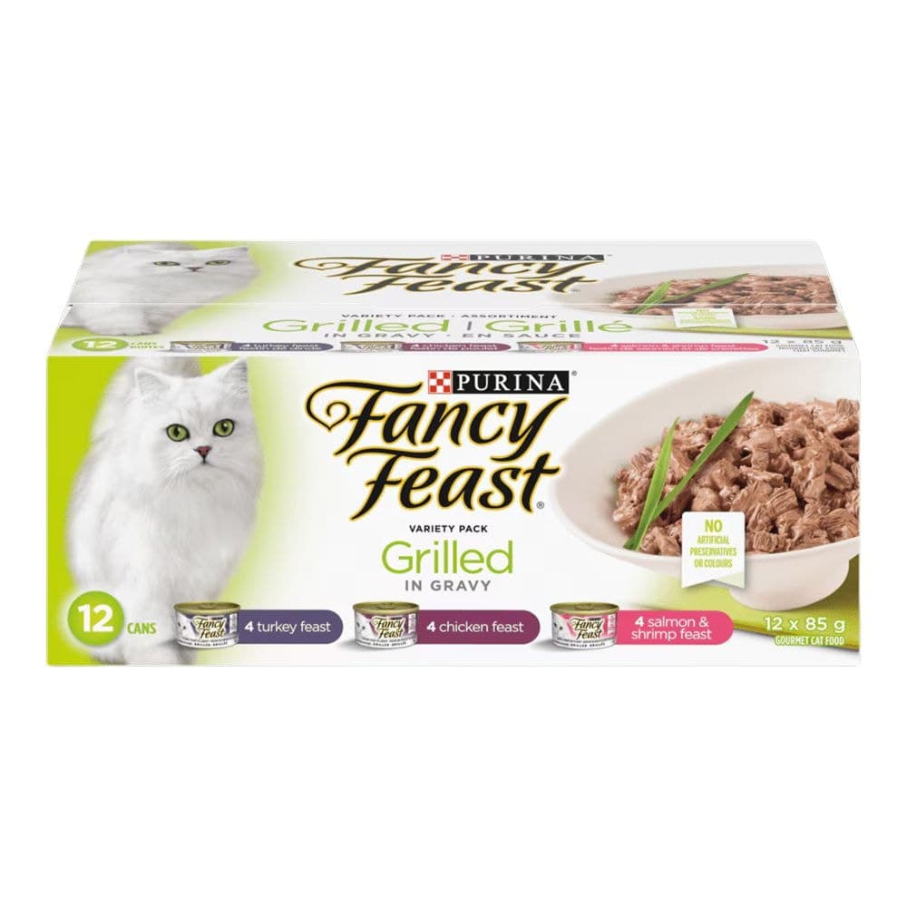 Fancy Feast Grilled In-Gravy Wet Cat Food Variety Pack, 3 Gourmet Recipes, 85-g, 12-pk