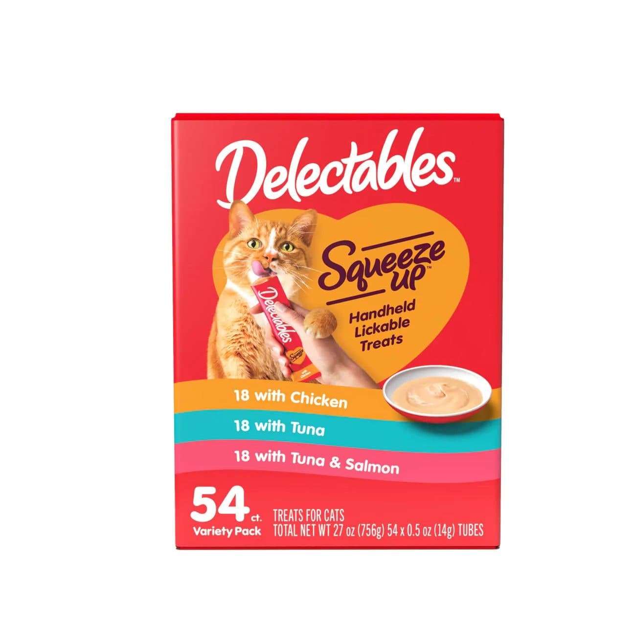 Hartz Delectable Squeeze Ups Handheld Lickable Wet Cat Treat Variety Pack, 54-pk