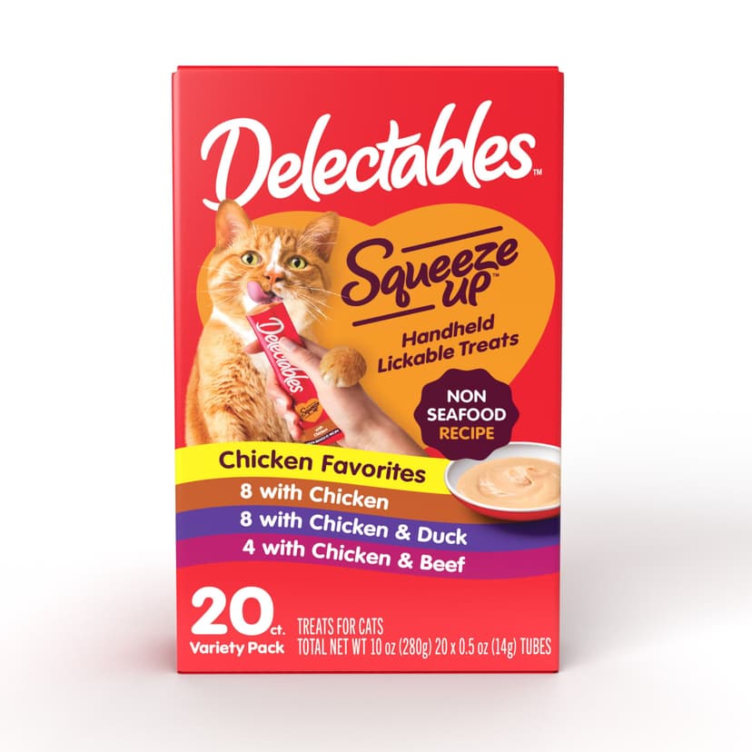 Hartz Delectable Squeeze Ups Handheld Lickable Non Seafood Wet Cat Treat Variety Pack, 20-pk