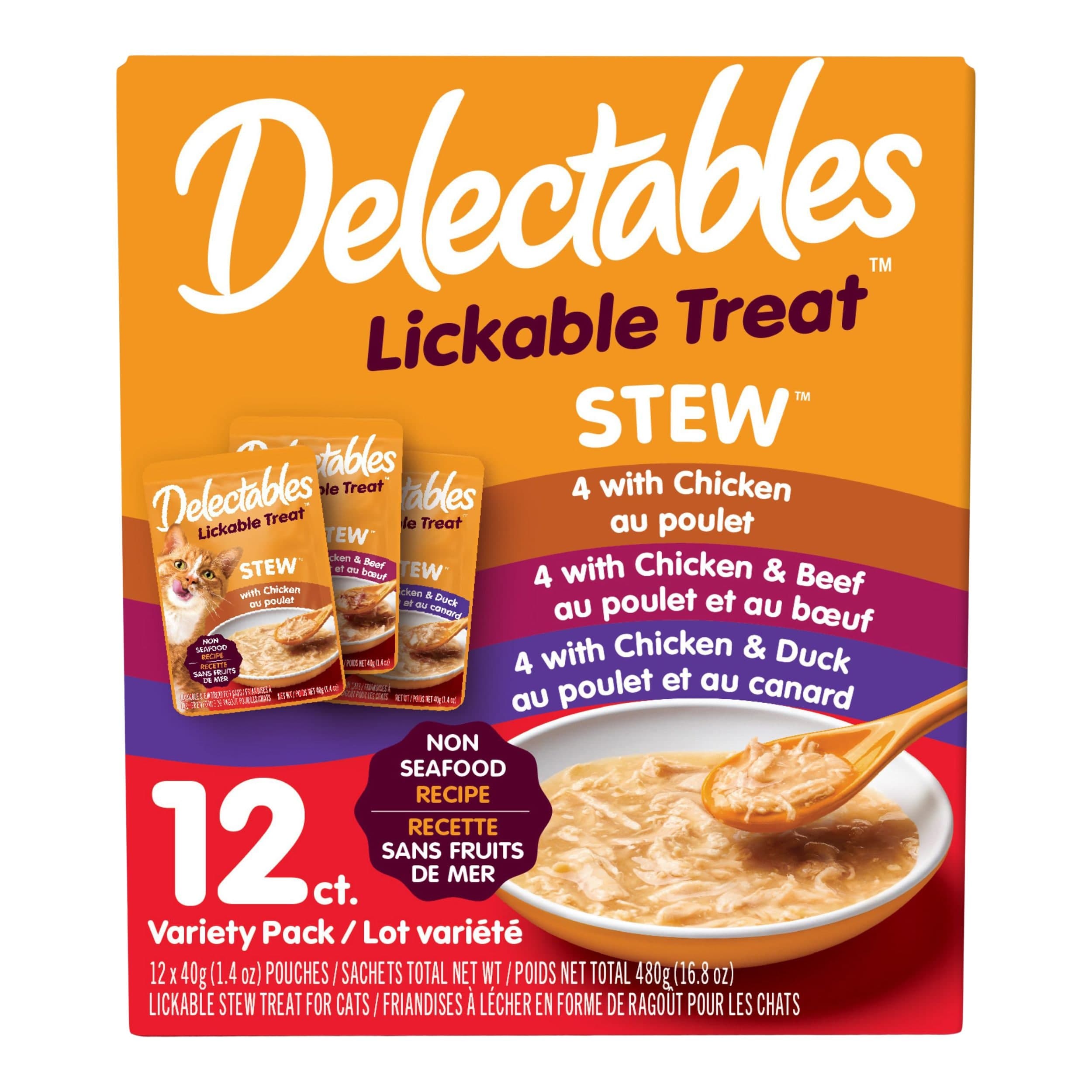Hartz Delectables Lickable Cat Treat Stew Pouch Variety Pack, Non Seafood Recipe, 12-pk