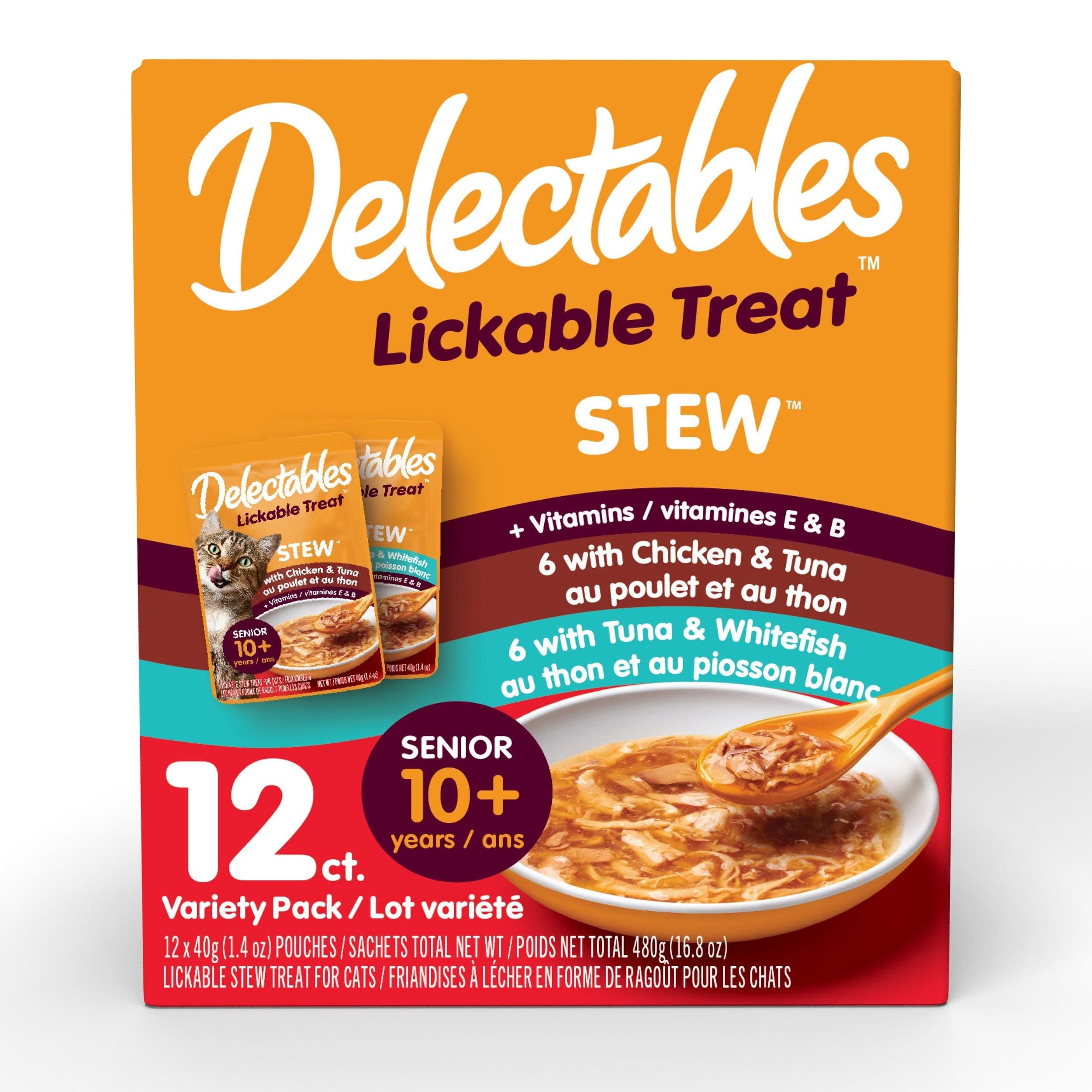 Hartz Delectables Lickable Treat Stew Pouch Variety Pack for Senior Cats, 12-pk