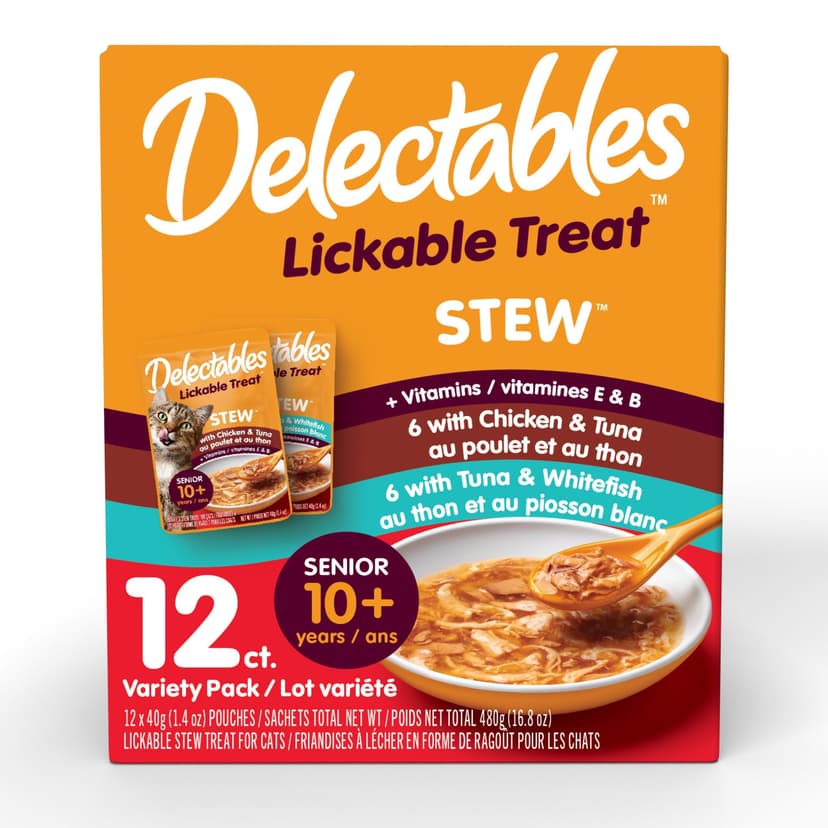 Hartz Delectables Lickable Treat Stew Pouch Variety Pack for Senior Cats, 12-pk