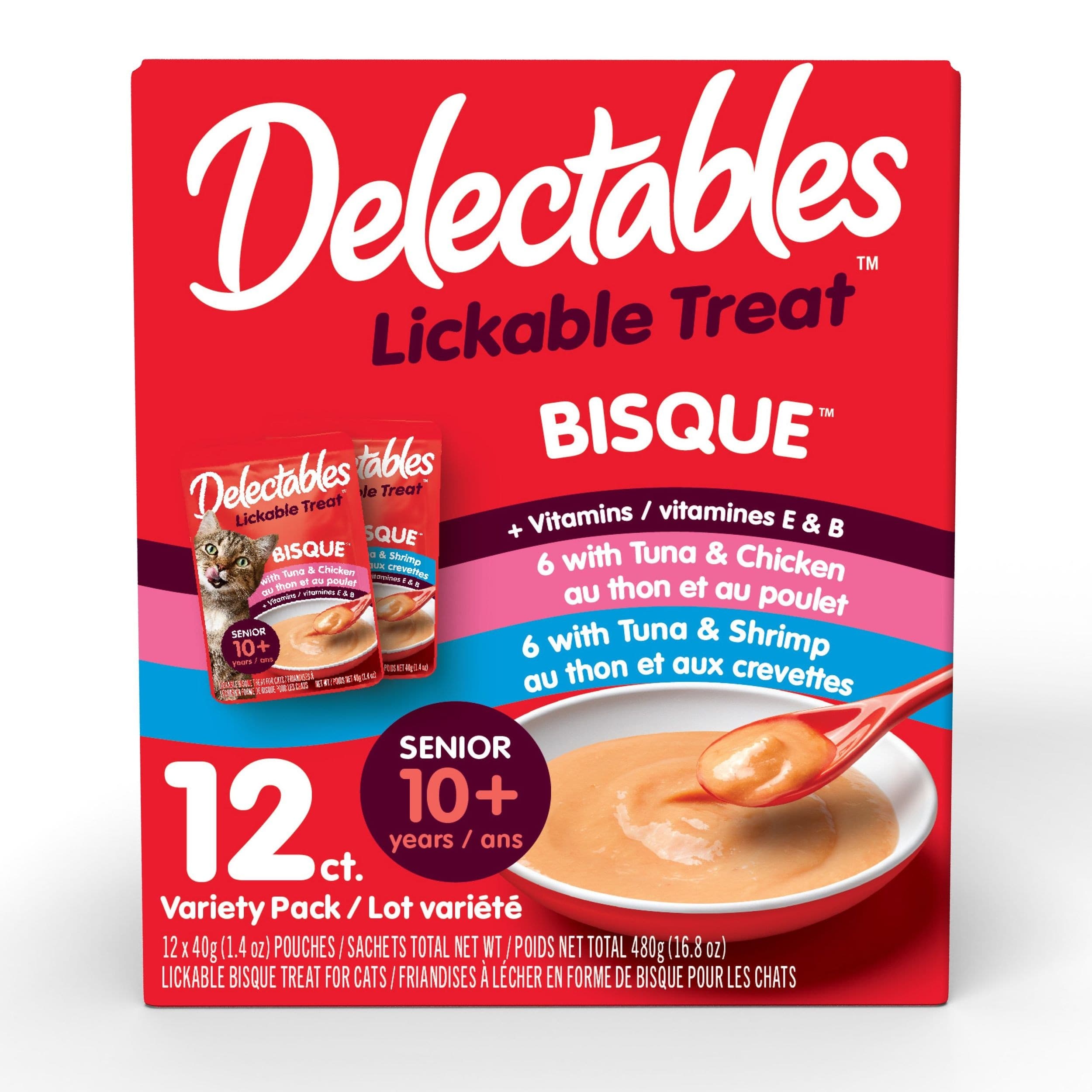 Hartz Delectables Lickable Treat Bisque Pouch Variety Pack for Senior Cats, 12-pk