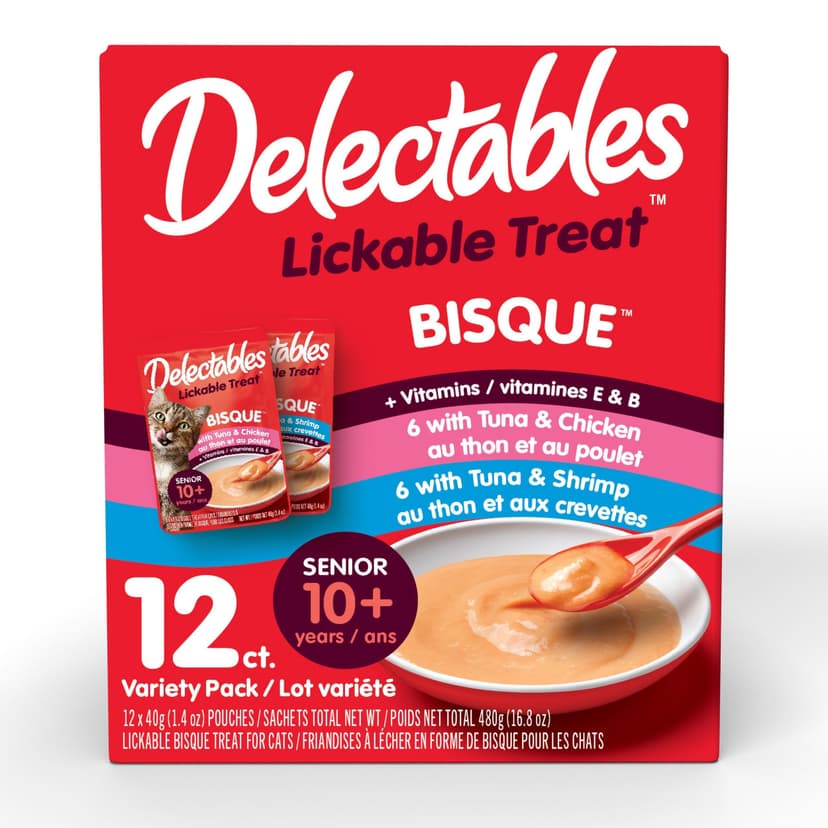 Hartz Delectables Lickable Treat Bisque Pouch Variety Pack for Senior Cats, 12-pk