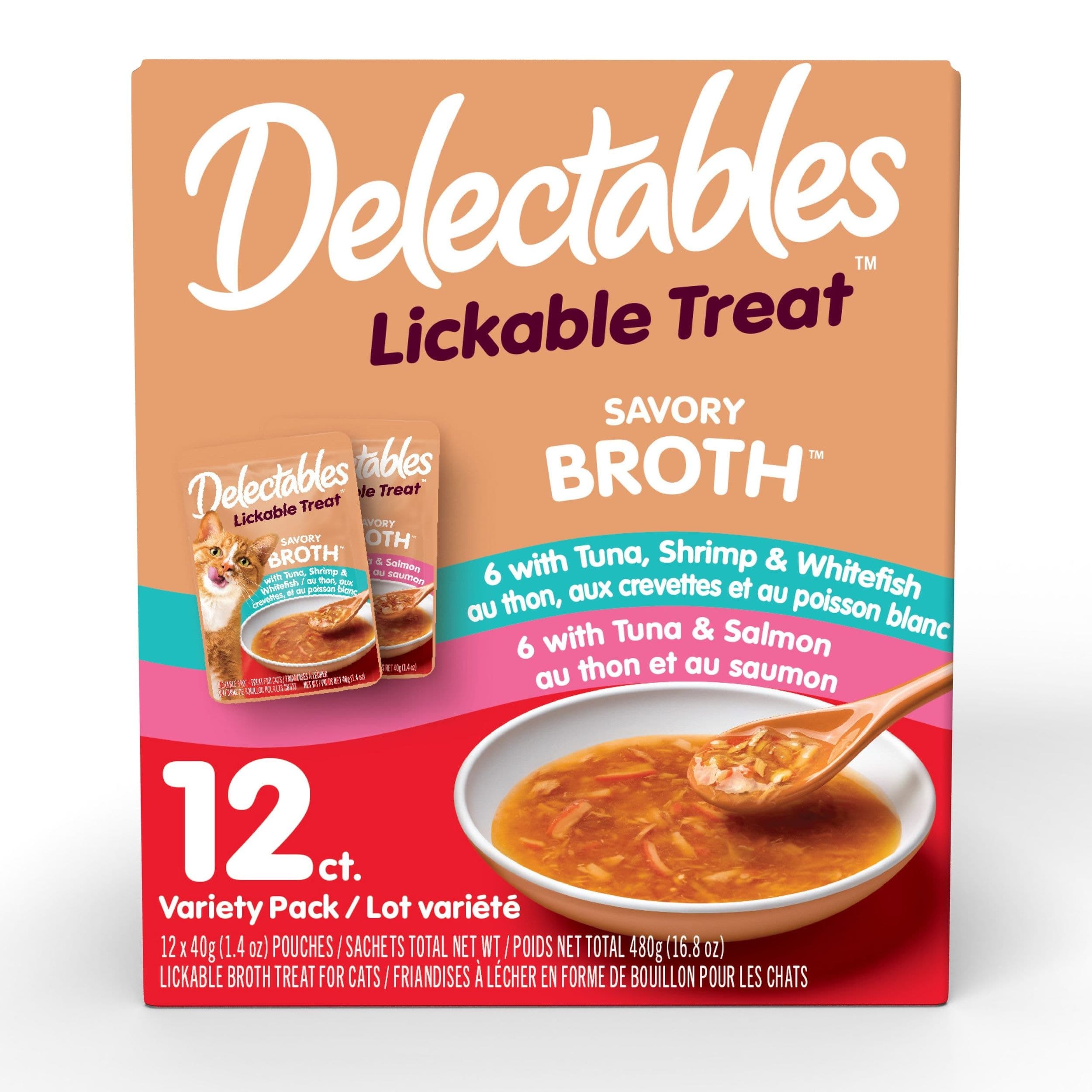 Hartz Delectables Lickable Cat Treat Savory Broth Pouch Variety Pack, 12-pk