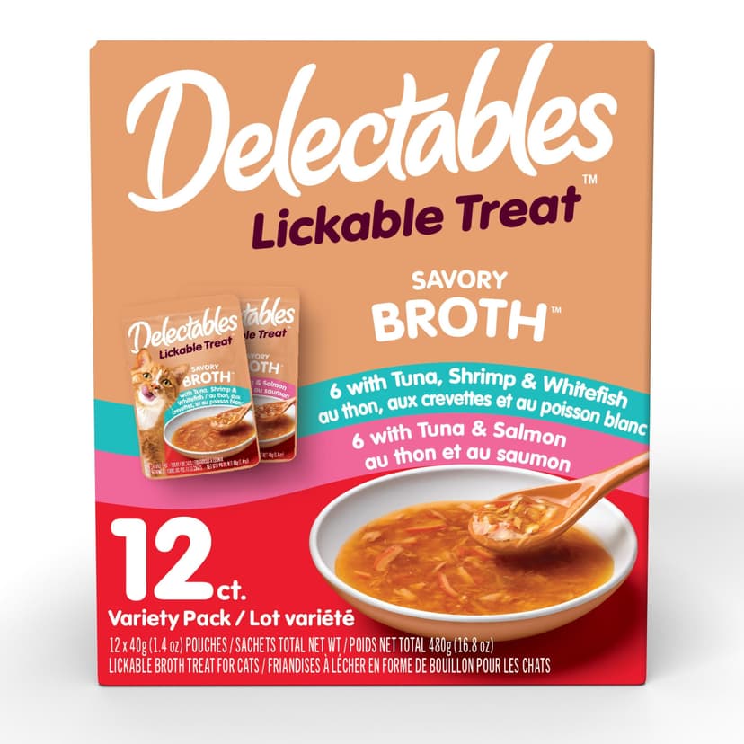 Hartz Delectables Lickable Cat Treat Savory Broth Pouch Variety Pack, 12-pk