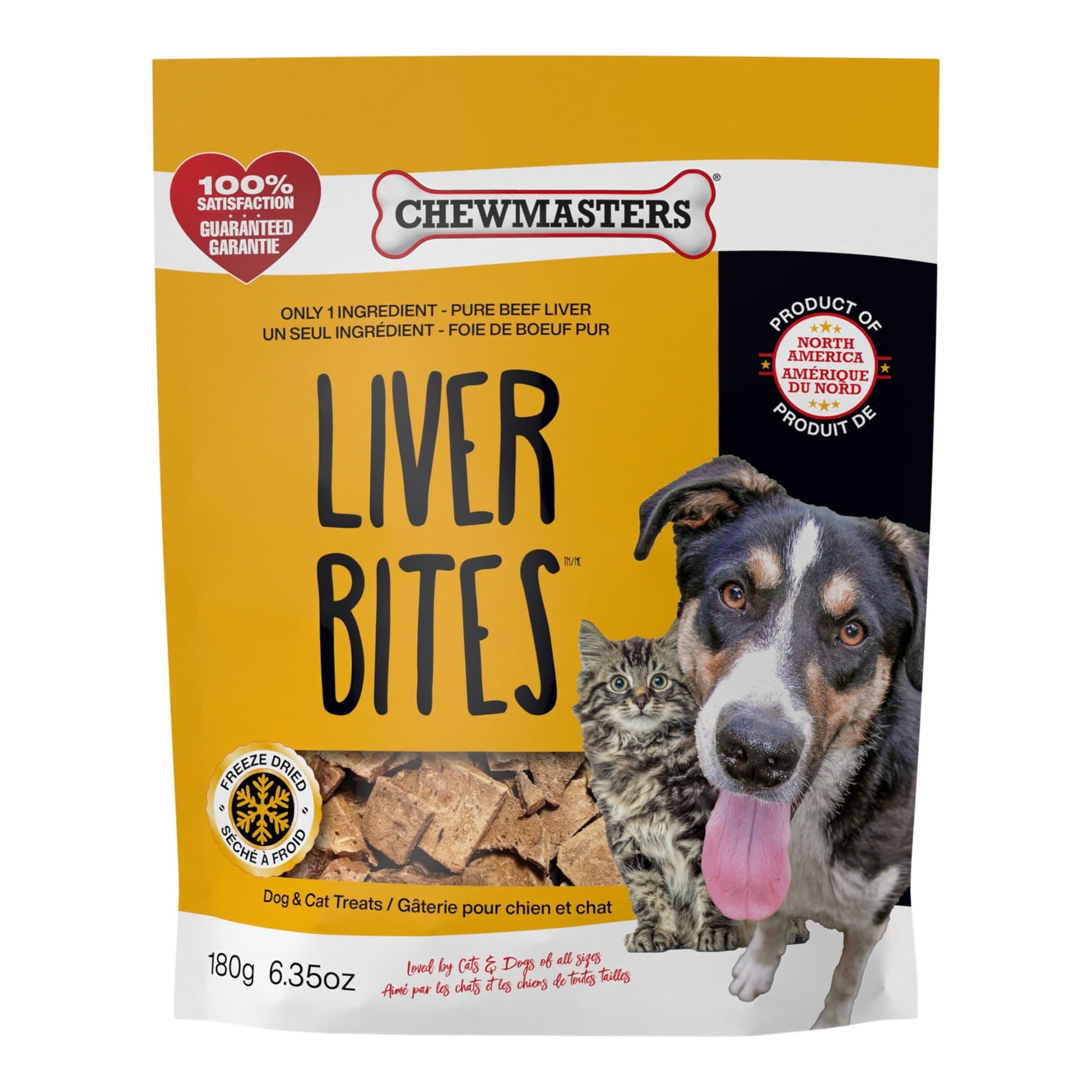 Chewmasters Freeze Dried Beef Liver Bites Cat & Dog Treats, Natural Cat and Dog Treats, 180-g