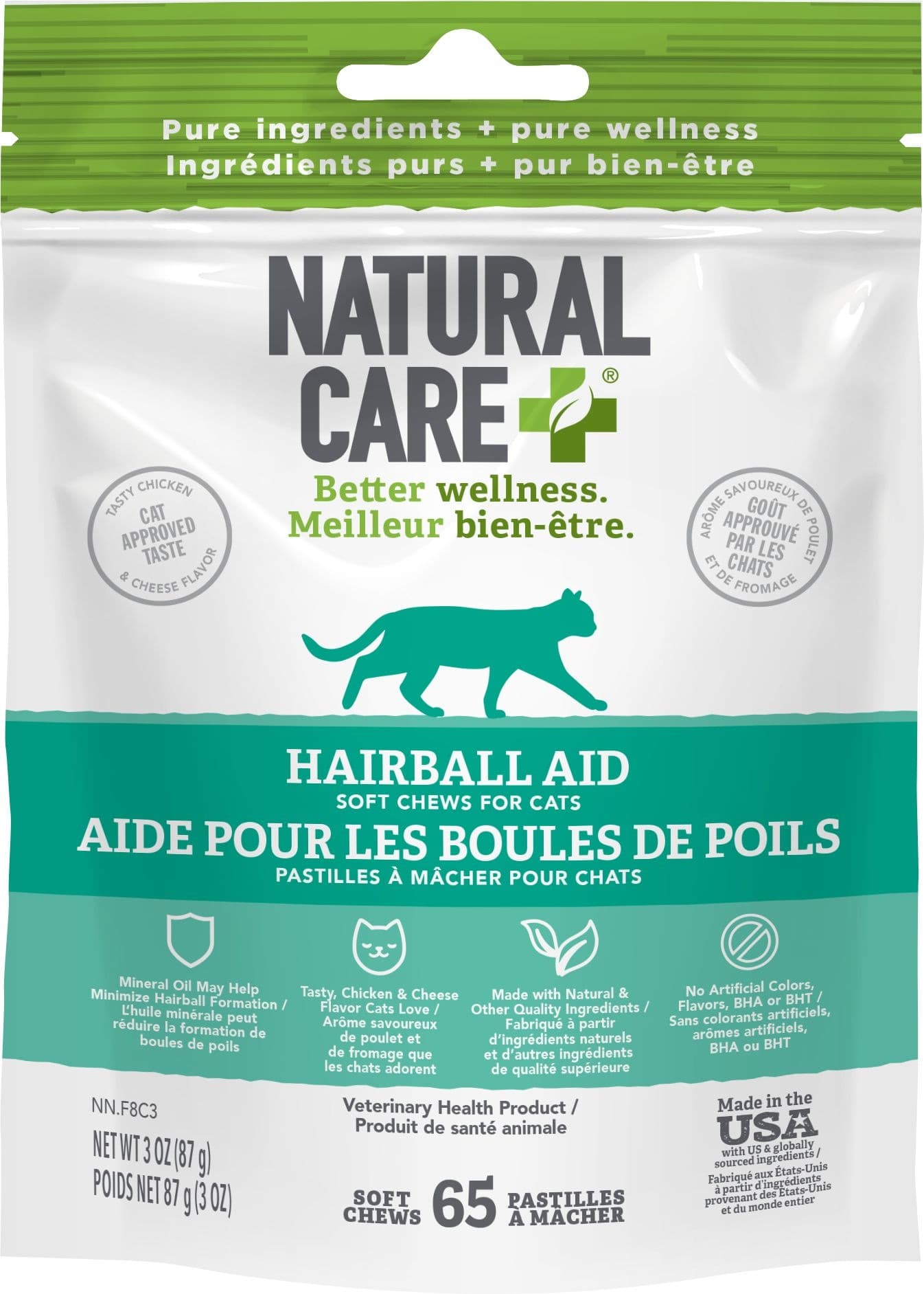 Natural Care Hairball Aid Chicken & Cheese Soft Cat Chews, 65-pk