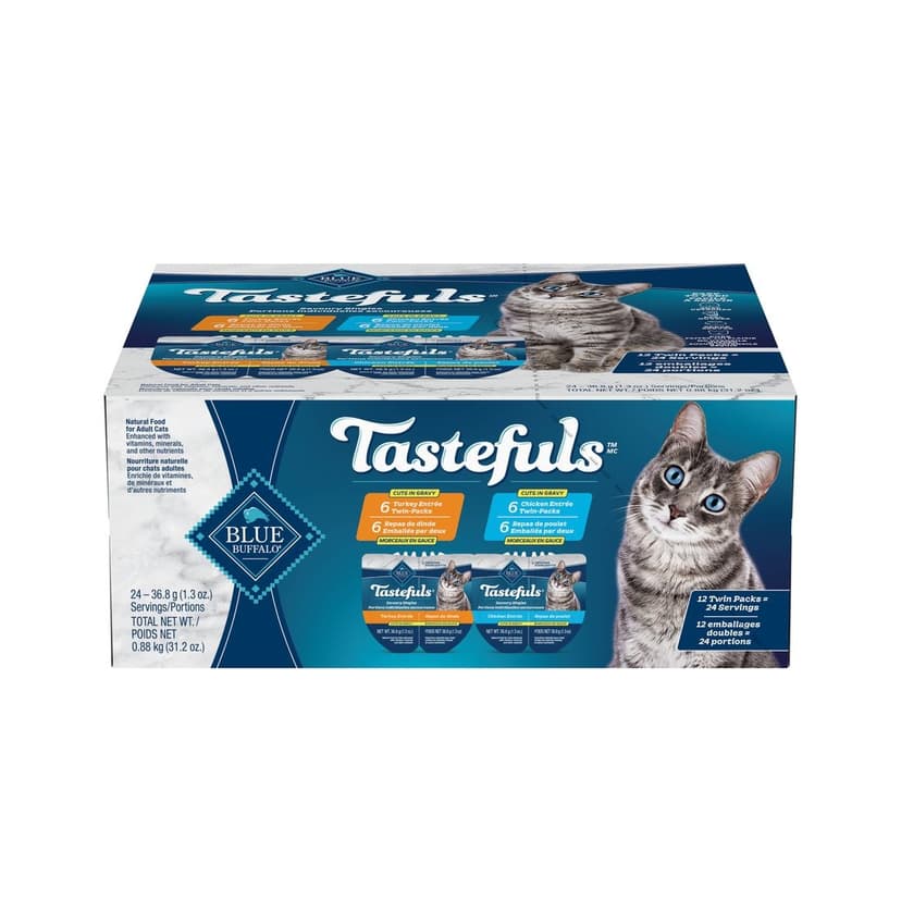 Blue Buffalo Tastefuls Spoonless Singles Adult Cat Chicken and Turkey Entrée Pate Variety Pack, 12-pk