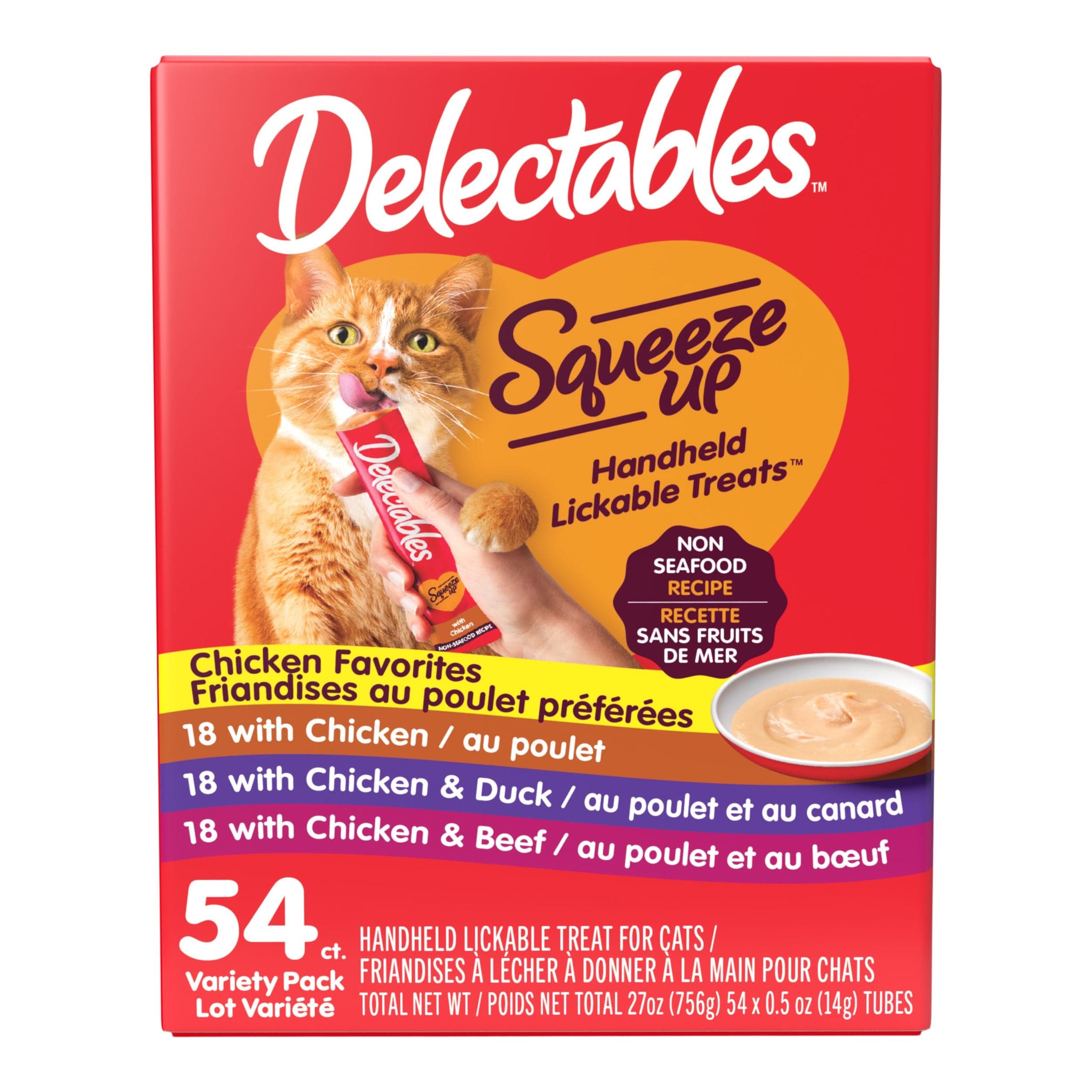Hartz Delectables Non-Seafood Squeeze Ups Variety Pack Wet Cat Treat, 54-pk