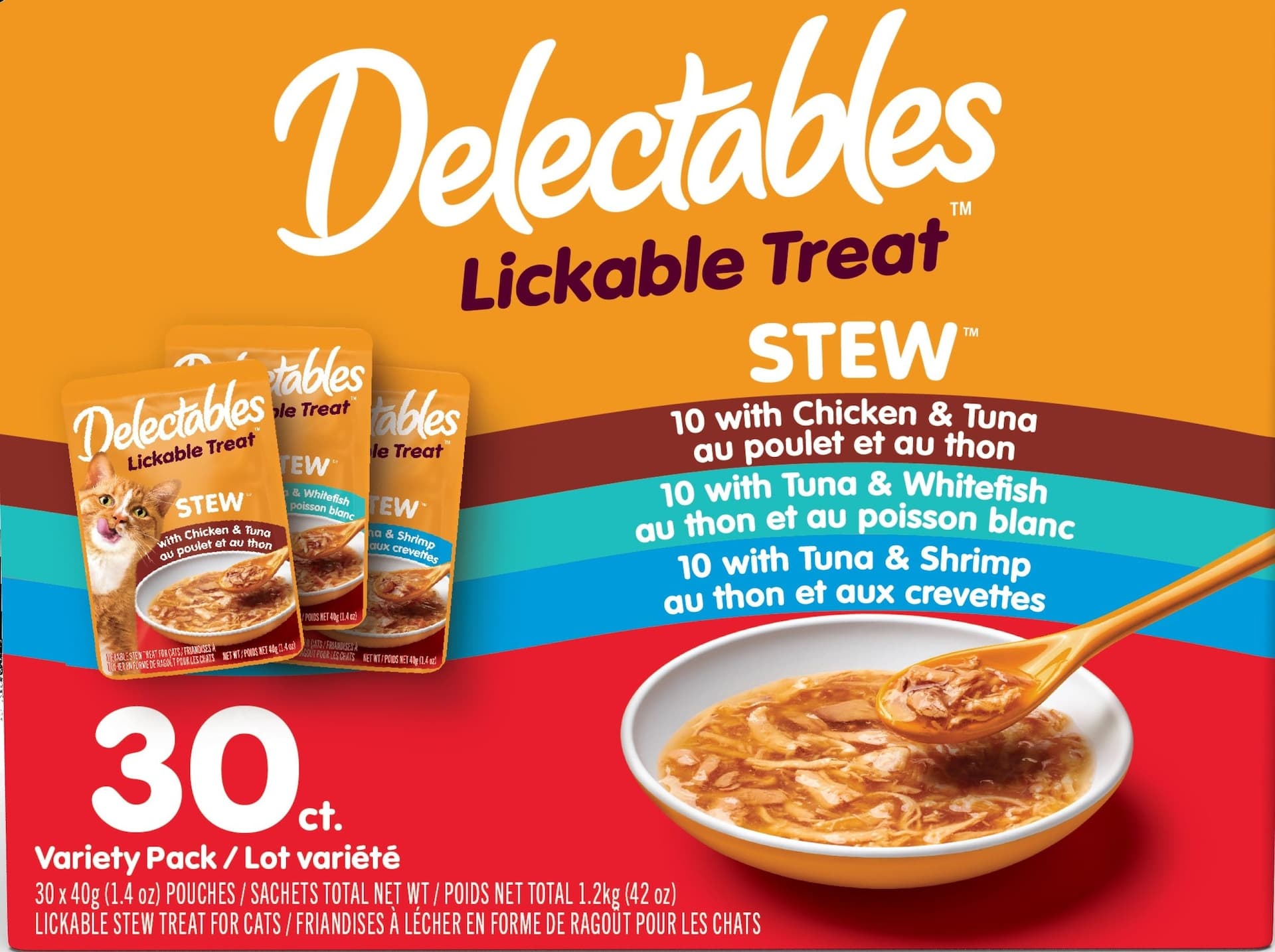 Hartz Delectables Lickable Treat Stew Variety Pack Wet Cat Treat Pouches, 30-pk