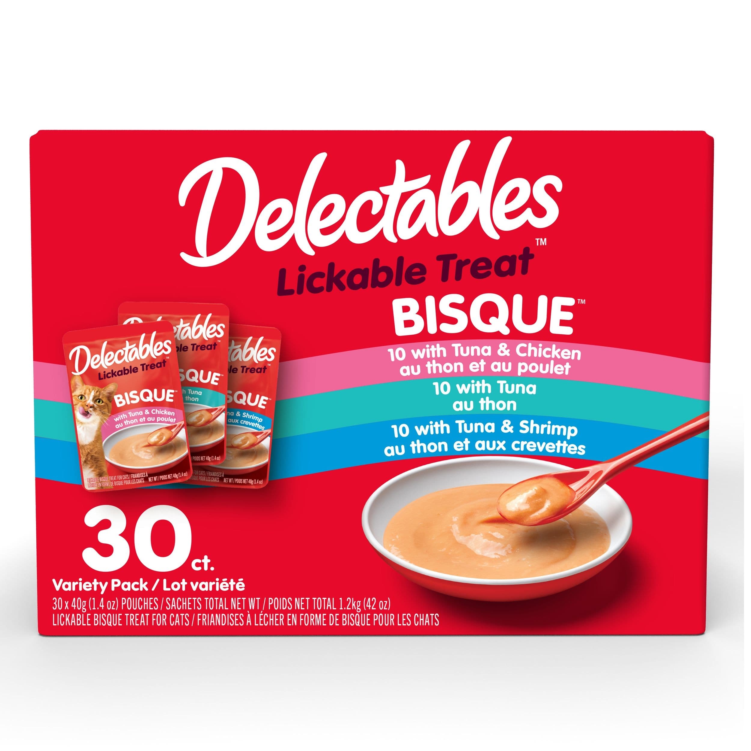 Hartz Delectables Lickable Bisques Variety Pack Wet Cat Treats, 30-pk