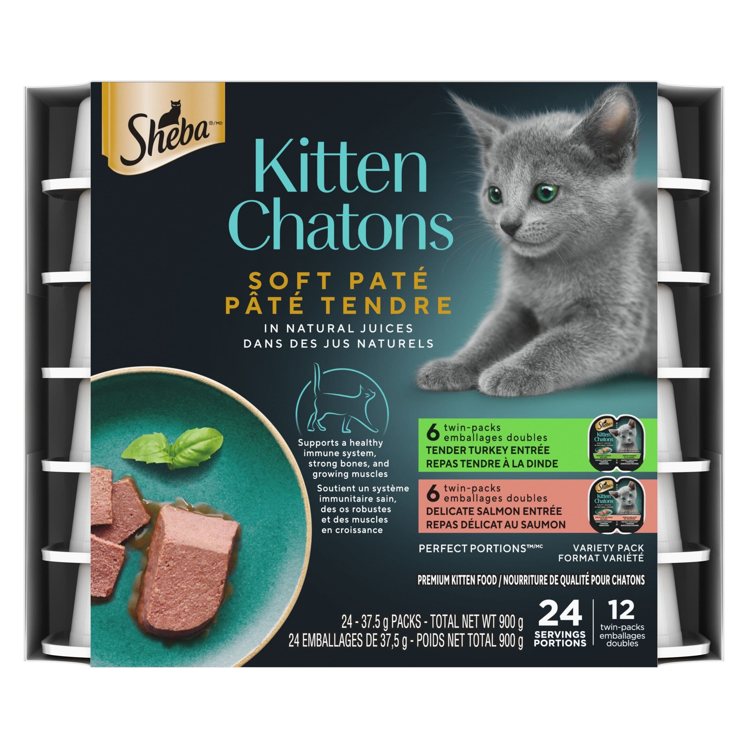 Sheba Perfect Portions Kitten Salmon and Chicken Wet Cat Food, 12-pk x 75-g