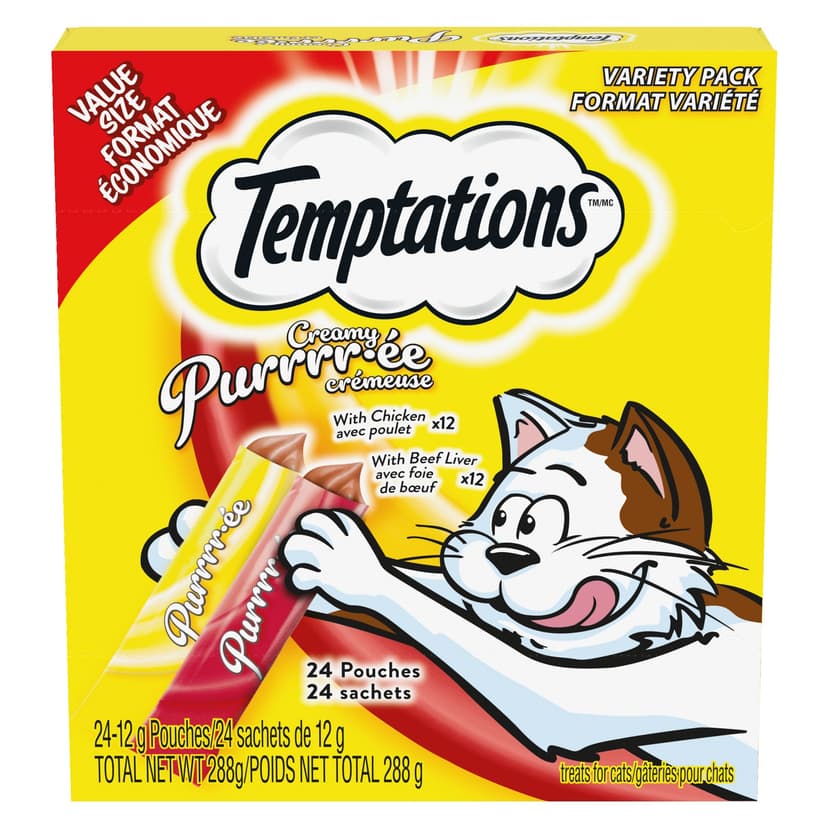 Temptations Creamy Puree Beef Flavour Lickable Cat Treats, 24-pk x 12-g