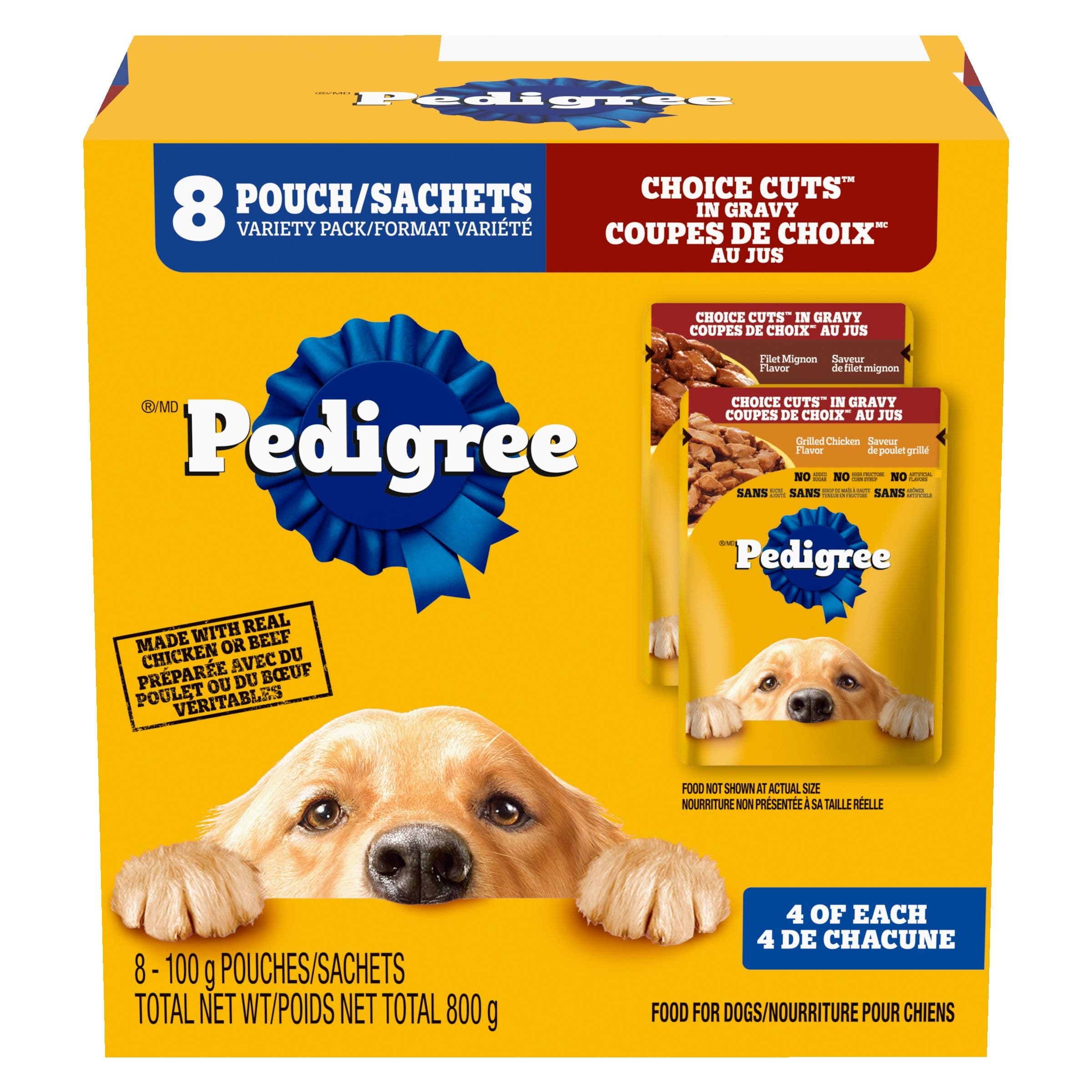 Pedigree Single Choice Cuts in Gravy Grilled Chicken & Filet Mignon Flavour Adult Wet Dog Food Variety Pack, 100-g, 8-pk