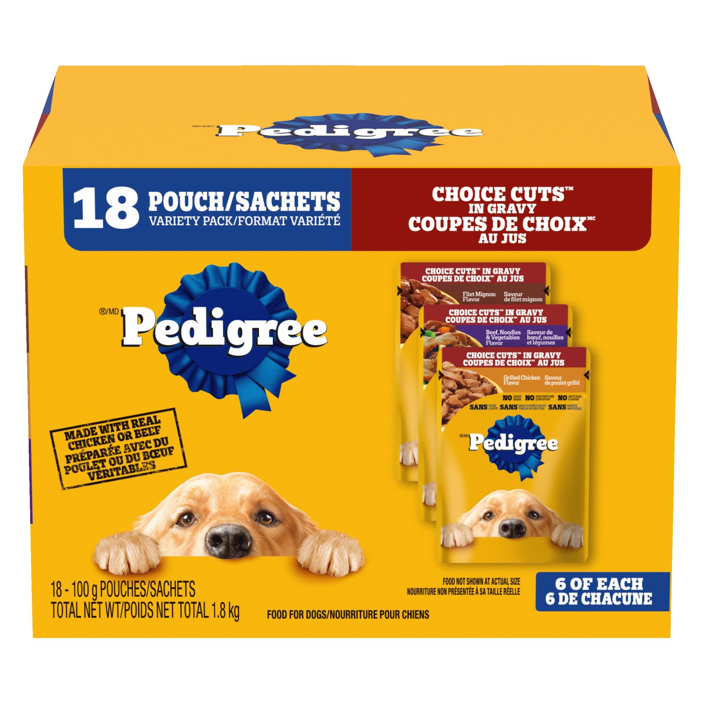 Pedigree Single Meat Wet Dog Food Topper Variety Pack, 100-g, 18-pk