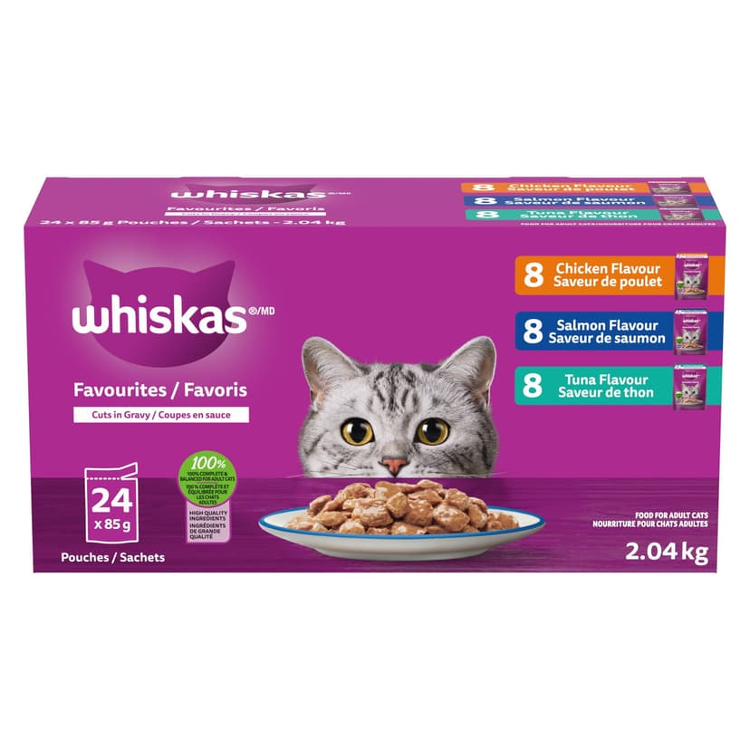 Whiskas Cuts Variety Pack Wet Cat Food Pouches, 24-pk x 85-g