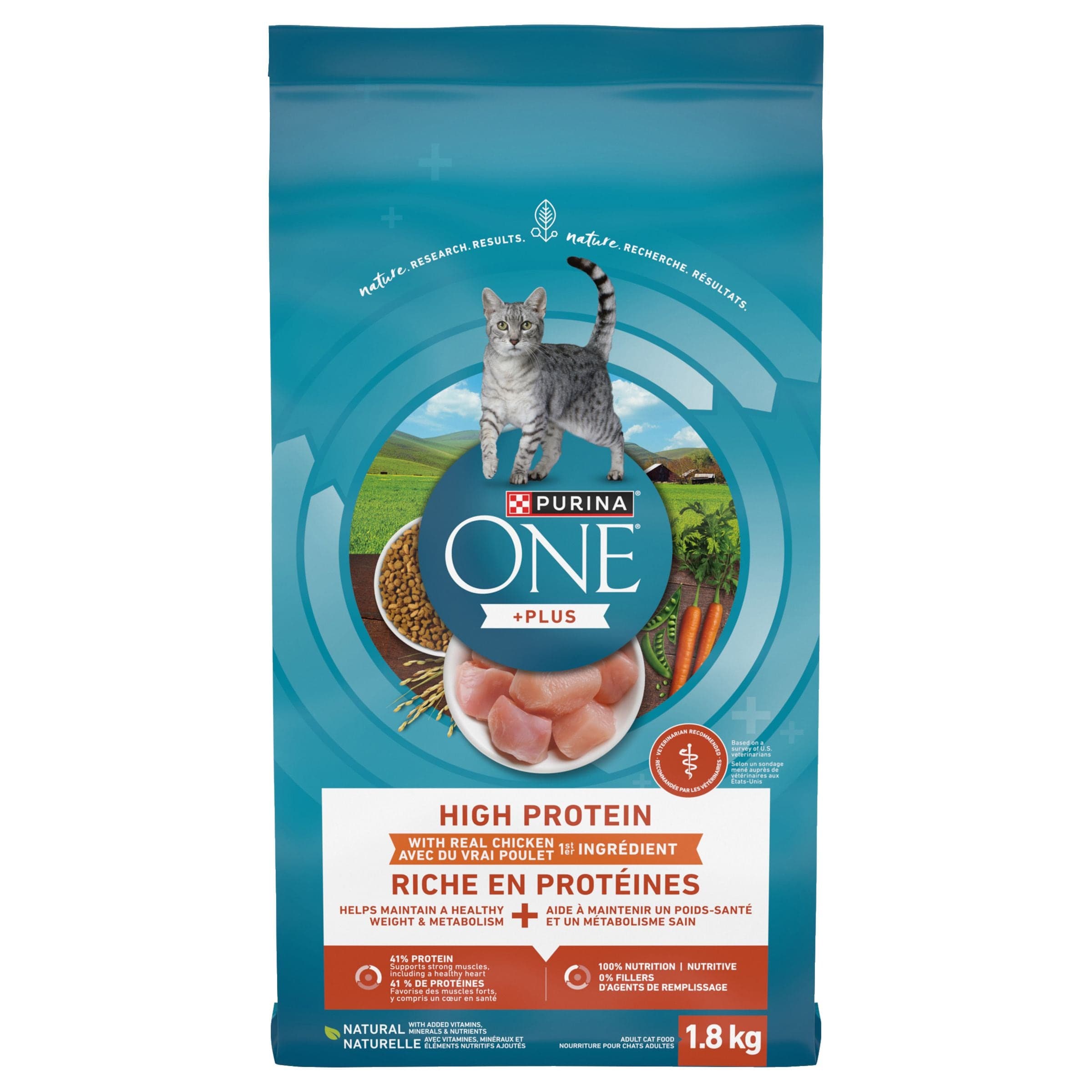 Purina ONE +Plus High Protein Chicken Natural Adult Dry Cat Food, 1.8-kg