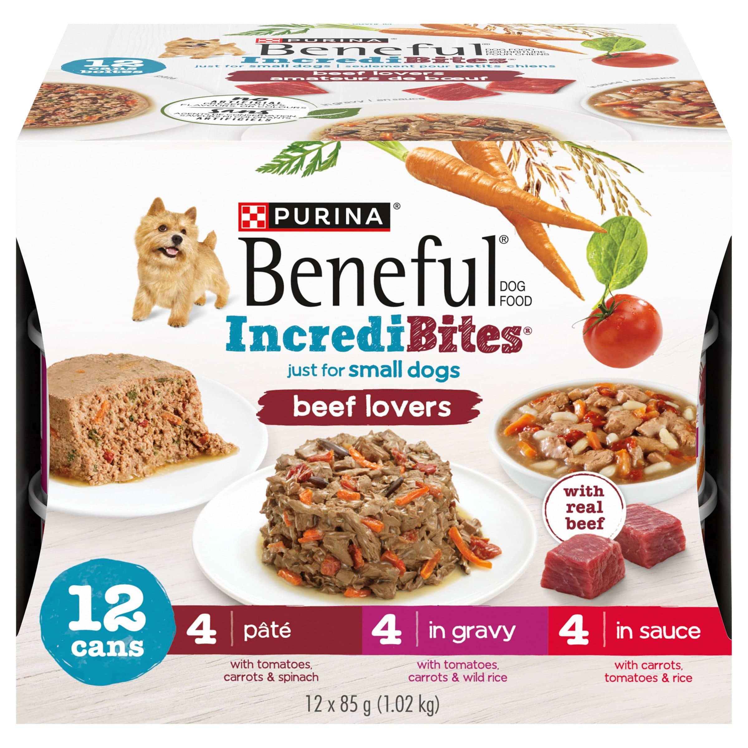 Beneful Increditbies Beef Lovers Wet Dog Food Variety Pack for Small Dogs, 85-g, 12-pk