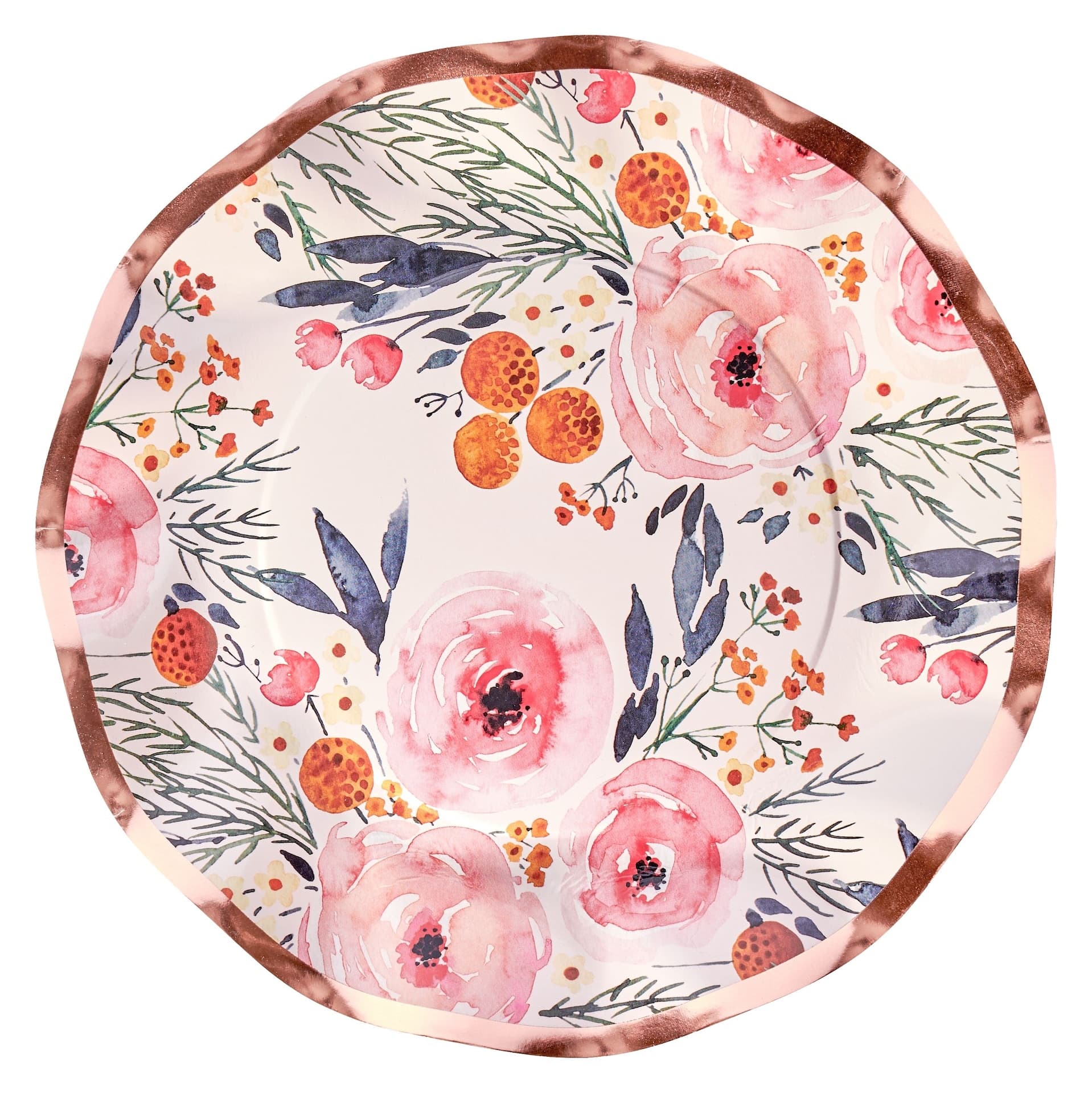 Sophistiplate Blush Bouquet Round Bordered Trimmed Paper Disposable Lunch Plates, Pink, 8-in, 8-pk, for Bridal Shower/Brunch/Mother's Day/Easter