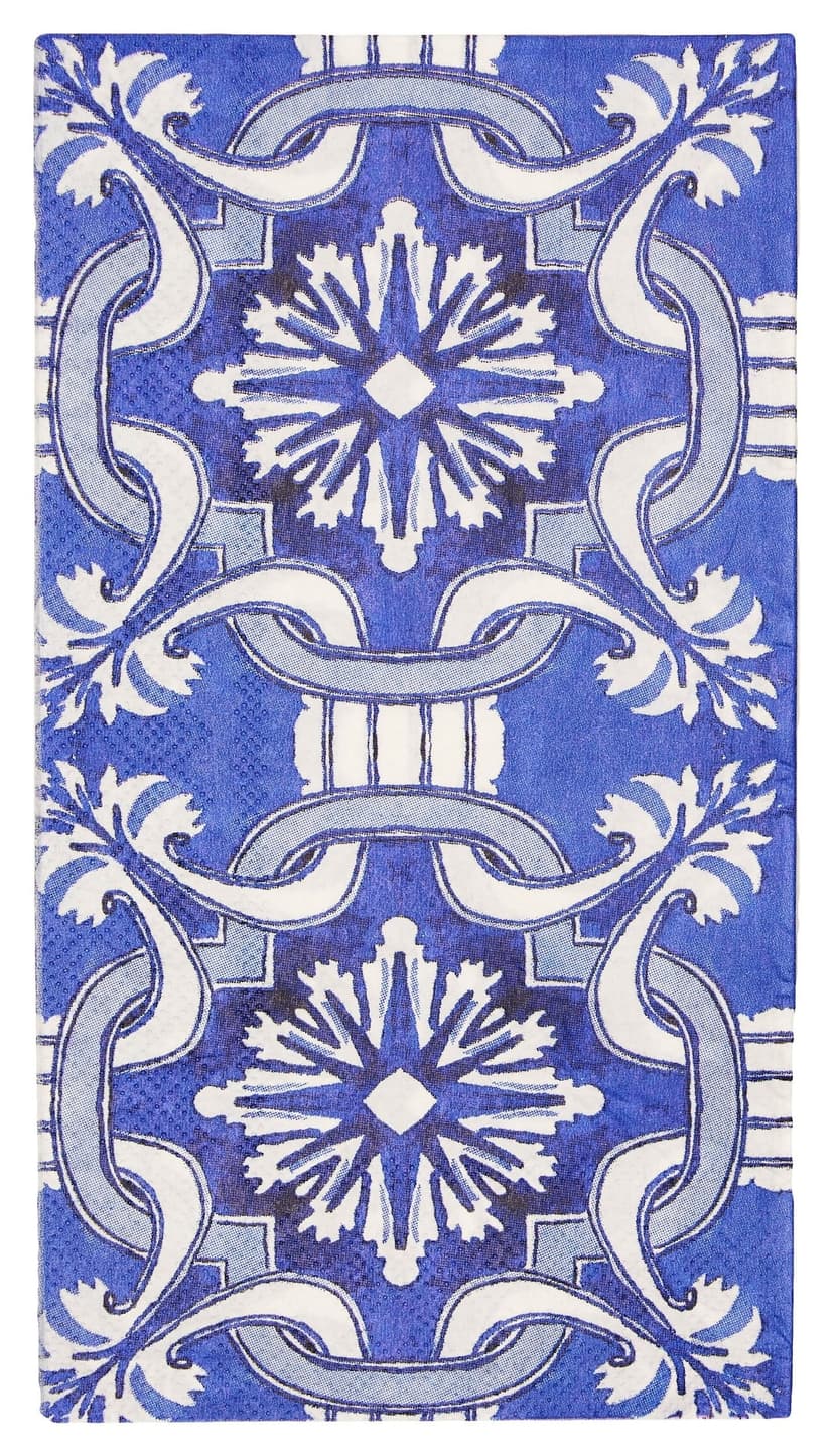 Sophistiplate Moroccan Nights Rectangle Paper Disposable Guest Towel Napkins, Blue/Gold, Tile, 8-in, 20-pk, 3-ply, for Mother's Day/Easter