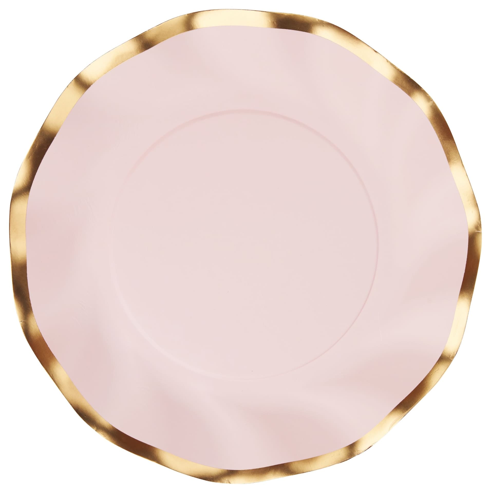 Sophistiplate Round Bordered Trimmed Paper Disposable Lunch Plates, Pink/Gold, 8-in, 8-pk, for Valentine's Day/Bridal Shower/Baby Shower/Gender Reveal