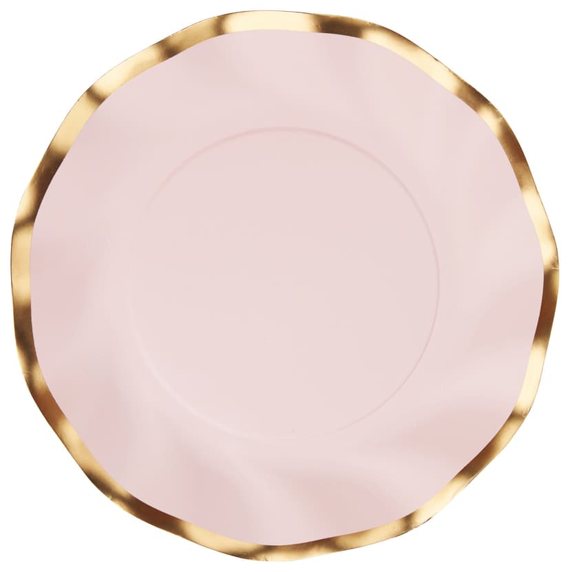 Sophistiplate Round Bordered Trimmed Paper Disposable Lunch Plates, Pink/Gold, 8-in, 8-pk, for Valentine's Day/Bridal Shower/Baby Shower/Gender Reveal
