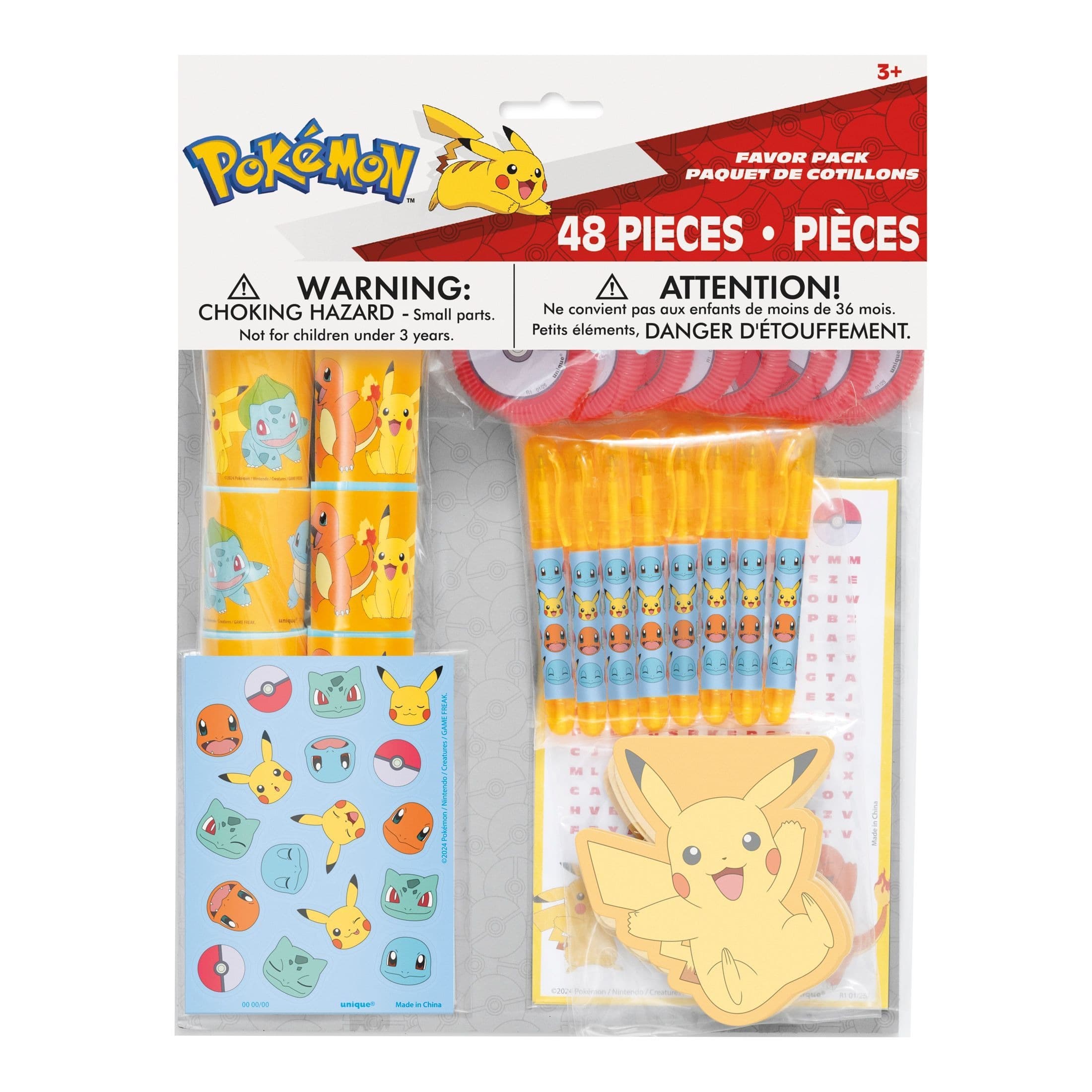 Nintendo Pokémon Pikachu Mega Mix Party Favour Pack, Blue/Yellow/Red, 48-pk, for Birthday/Party Favour