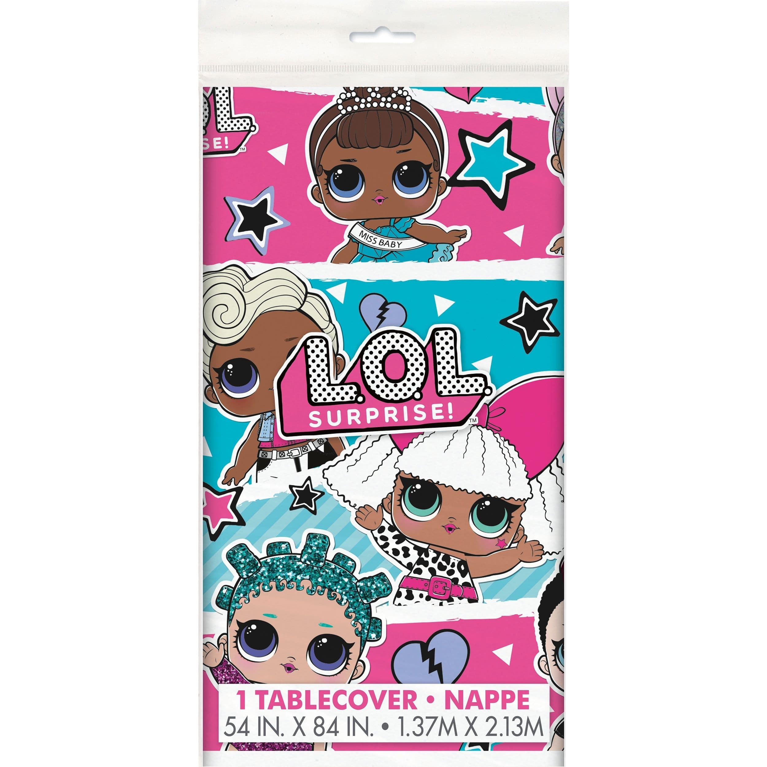 L.O.L. Surprise! Rectangle Plastic Reusable Table Cover, Pink/Blue, 54x96-in, for Birthday Party