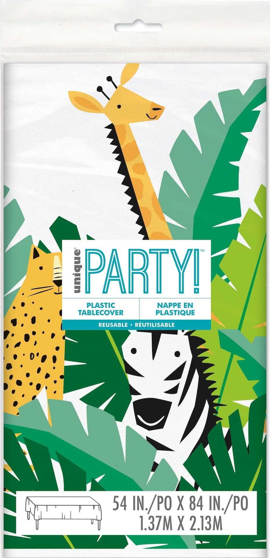 Get Wild Rectangle Plastic Reusable Table Cover, Green/Orange, 54x96-in, for Birthday Party