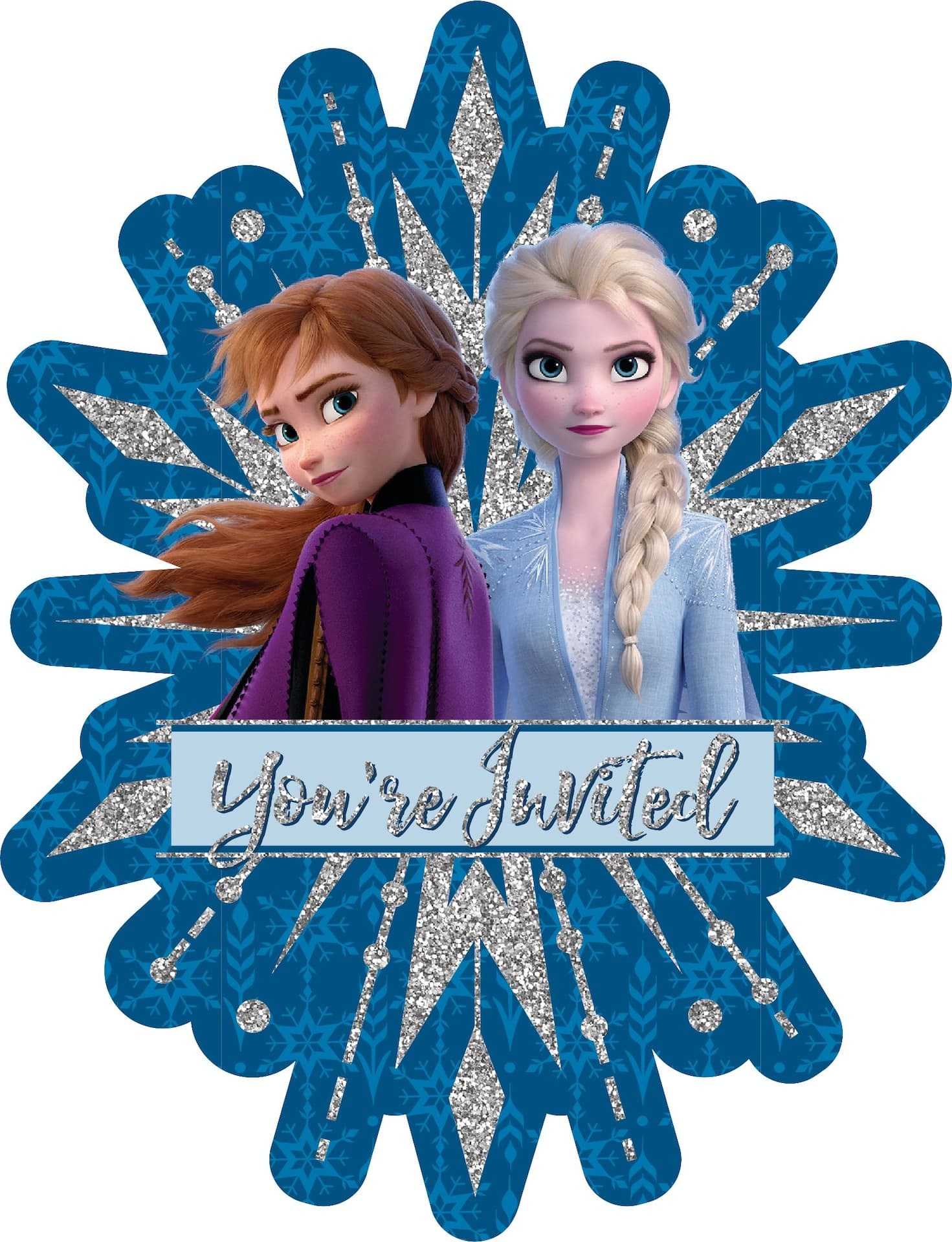 Disney Frozen "You're Invited" Elsa & Anna Paper Party Invitations with Envelopes, Blue/Silver, 8-pk, for Birthday Party