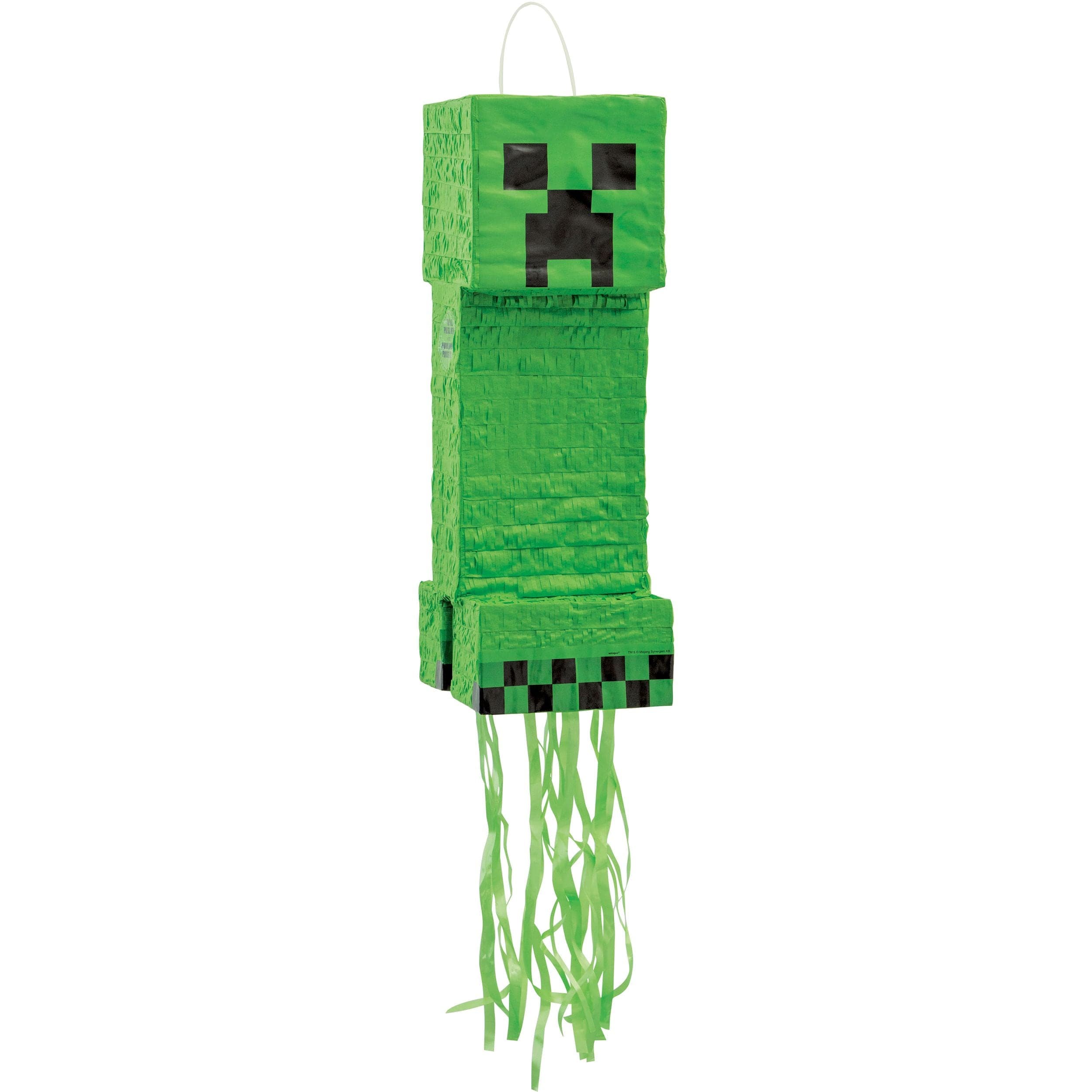 Minecraft Creeper Pinata Hanging Pull String Decoration, Green, 10-in, Holds 2lb of Pinata Filler, for Birthday Parties
