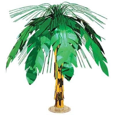 Palm Tree Metallic Tinsel Spray Burst Centerpiece Table Decoration, Green/Brown, 20-in, for Summer Party