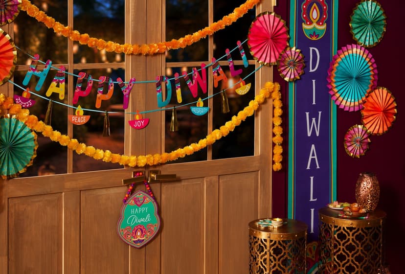 "Happy Diwali" Hanging Wall & Door Banner Decoration, Purple, 8-ft, 2-pk, for Diwali