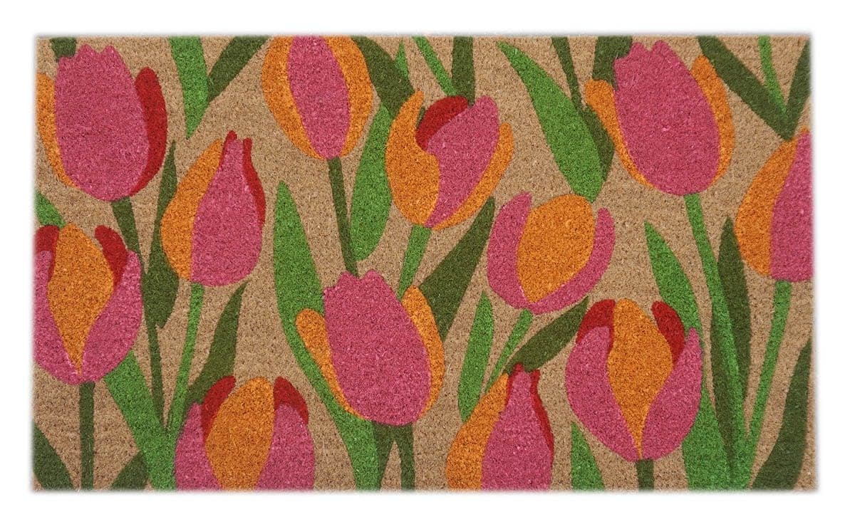 Spring Tulips Indoor/Outdoor Coir Doormat, Multi-Coloured, 18 x 30-in, for Easter/Spring