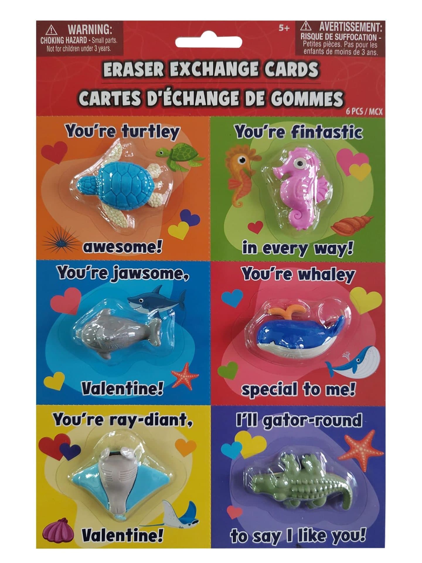 Valentine's Day Underseas Cards with Built-in Erasers, 6-pc