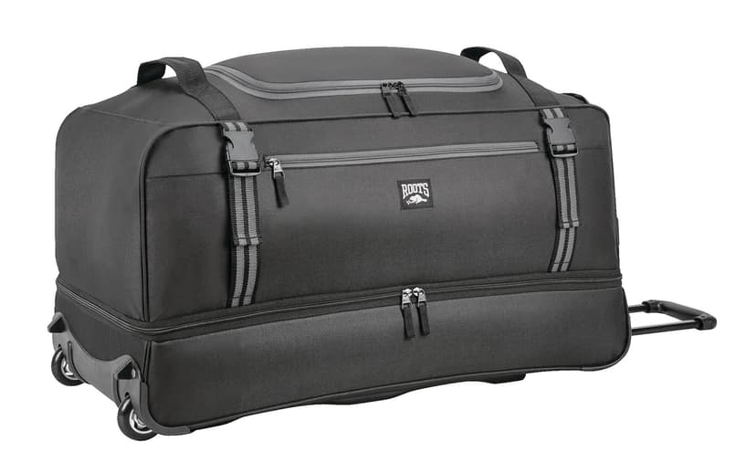 Roots 30-in Wheeled Rolling Travel Luggage Duffle Bag w/ Drop-Bottom Compartment, 122-L, Black