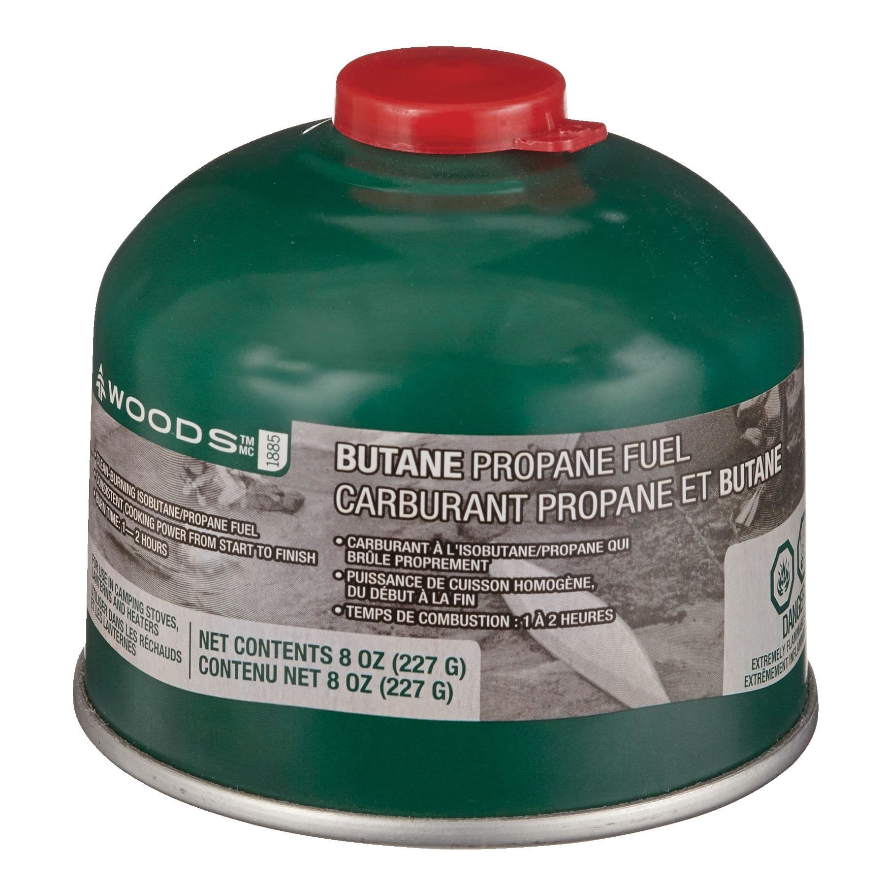 Woods Butane Propane Gas Cylinder/Canister, Fuel For Camping Stoves, Lanterns & Heaters, 8-oz