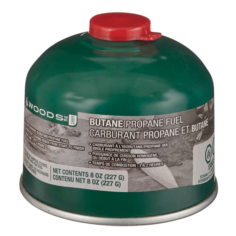 Woods Butane Propane Gas Cylinder/Canister, Fuel For Camping Stoves, Lanterns & Heaters, 8-oz