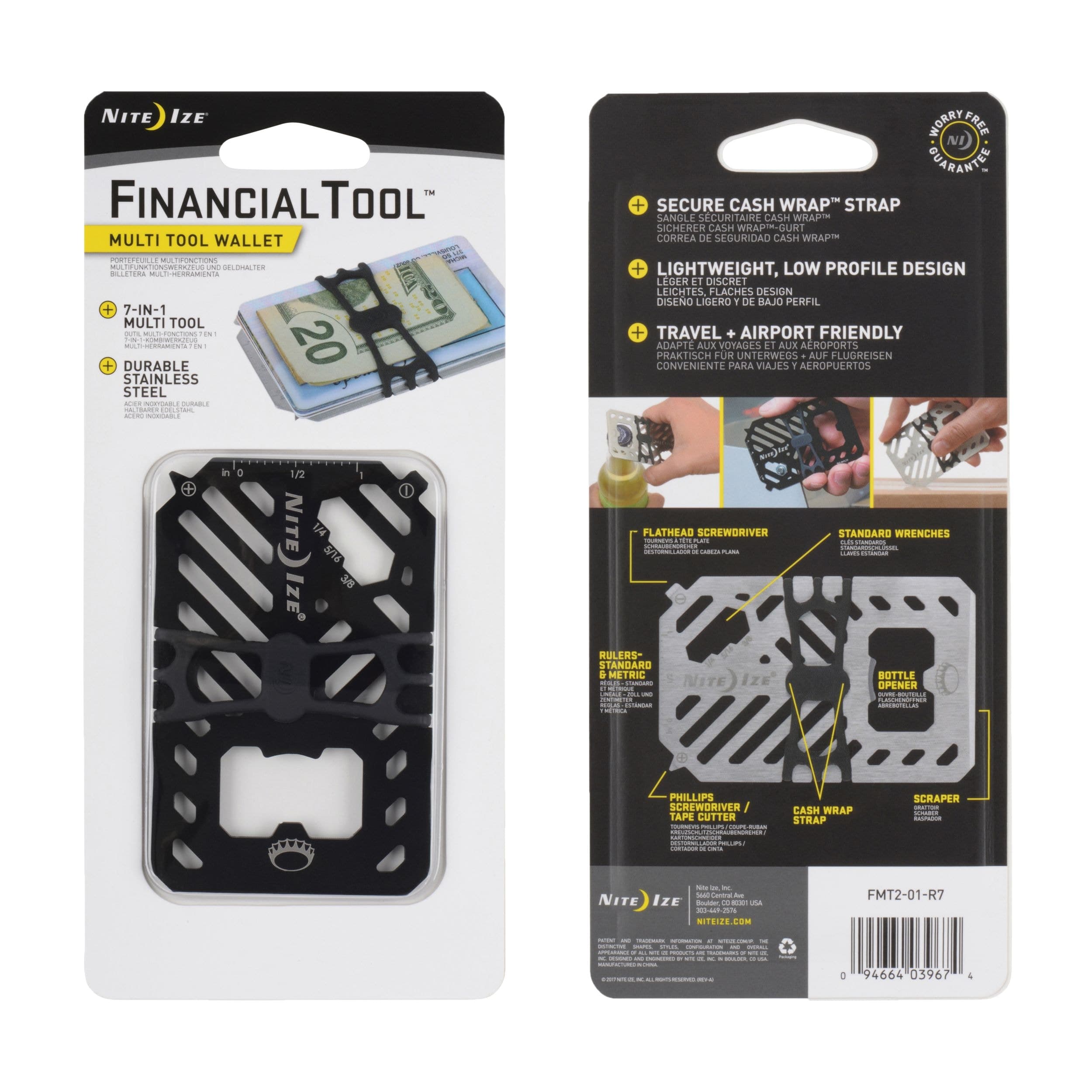 Nite Ize Financial Tool Multi-Tool Wallet Card/Cash Holder, Ruler, Bottle Opener, Screwdriver, Wrench & Scraper