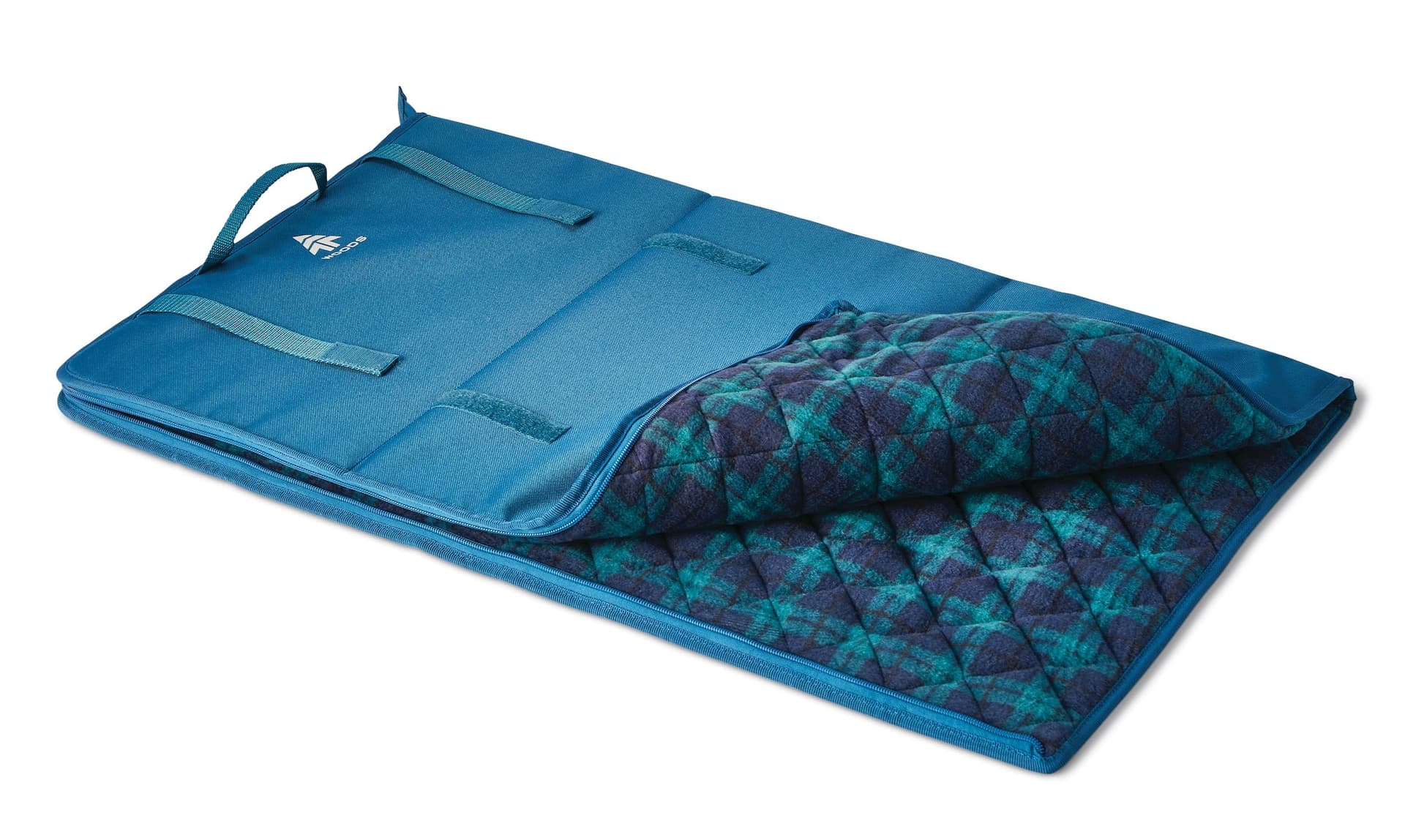 Woods DOG-WOOD Soft Plaid Folding Dog Camp Mat, 38.6-in x 31.1-in, Blue